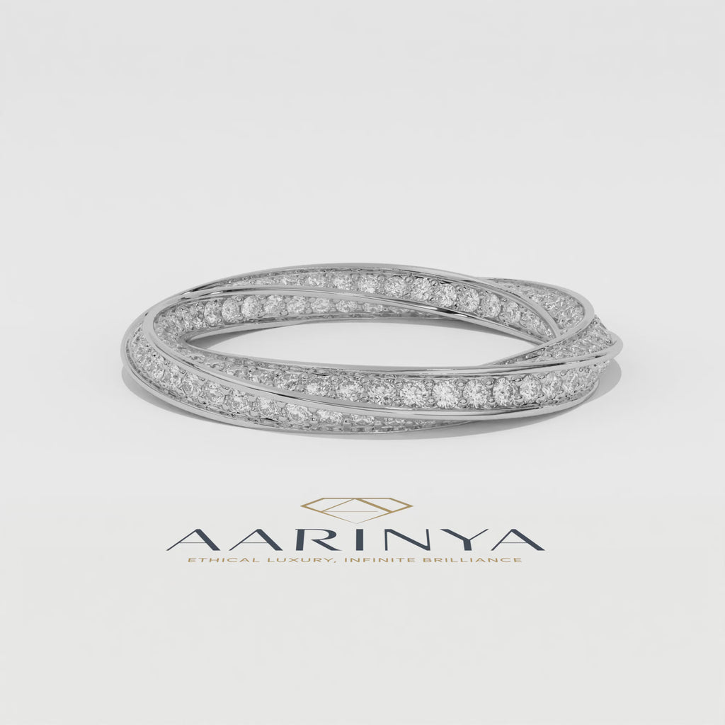 Aarinya  Twisted Pave Diamond Band, The Helix Continuous Ribbon Eternity, Twisted Mobius Eternity Ring