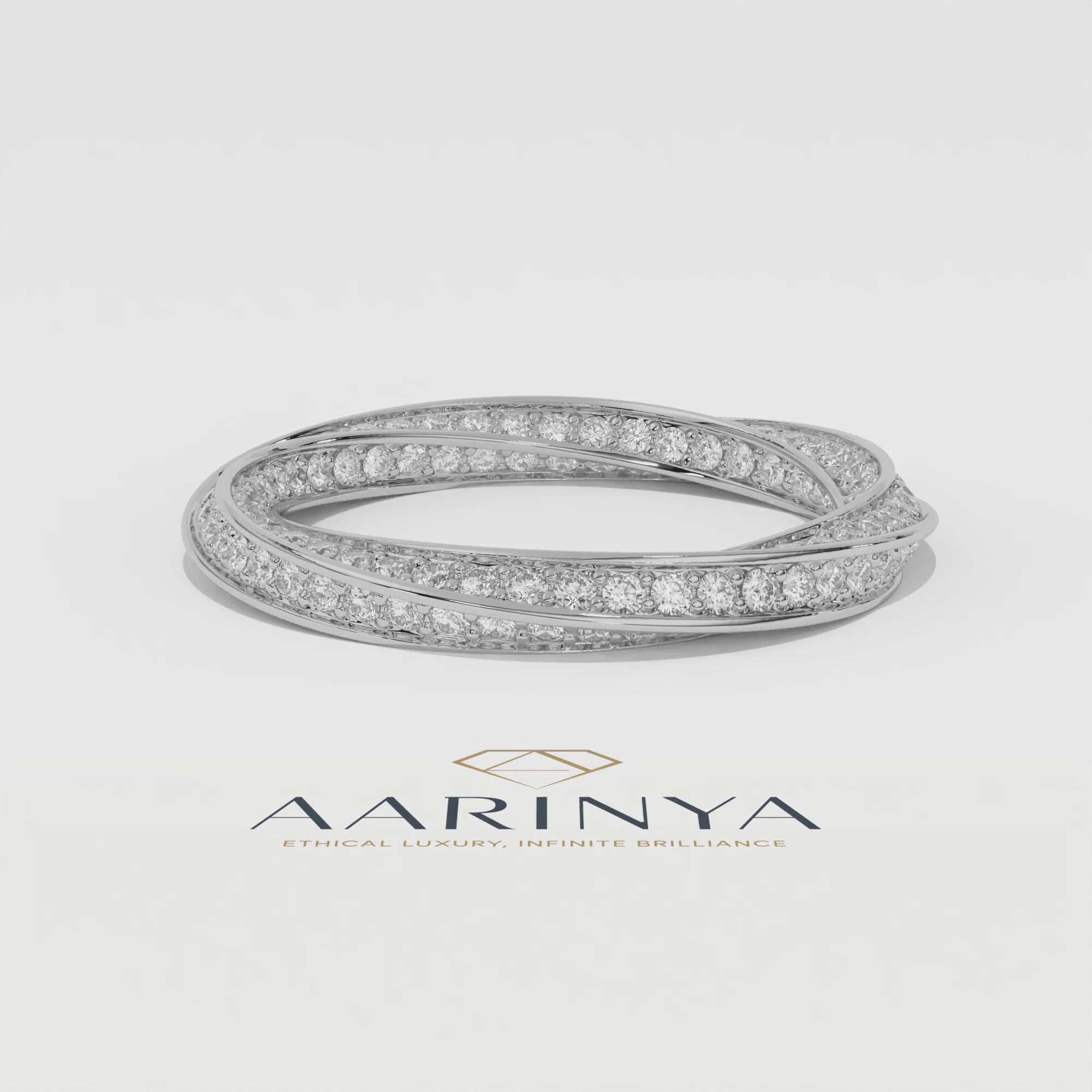 Aarinya  Twisted Pave Diamond Band, The Helix Continuous Ribbon Eternity, Twisted Mobius Eternity Ring