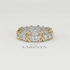 Aarinya Two-Tone Cross Link Diamond Eternity Band, The Renaissance Sculpted Two-Tone Cross Eternity Band Ring, Two-Tone "X" Link Eternity Ring