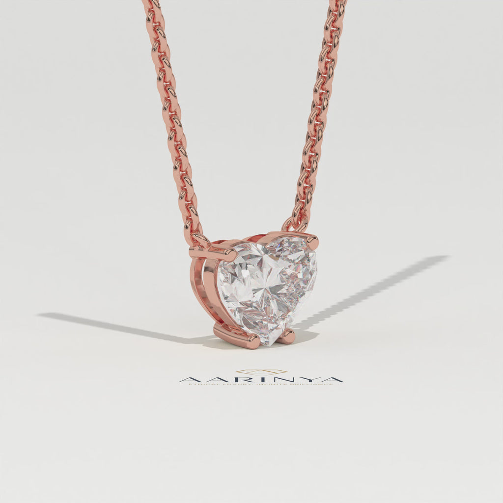 Aarinya Amore Heart Pendant, Minimalist Heart Cut Diamond Pendant