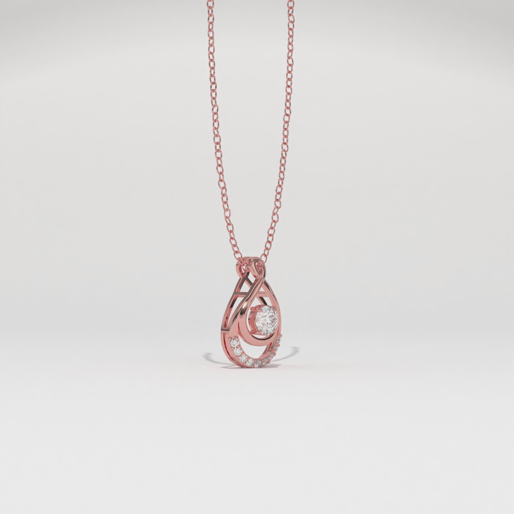 Aarinya Floating Lab-Grown Diamond Crescent Pendant, Lab Grown Diamond Infinity Twist Teardrop Charm