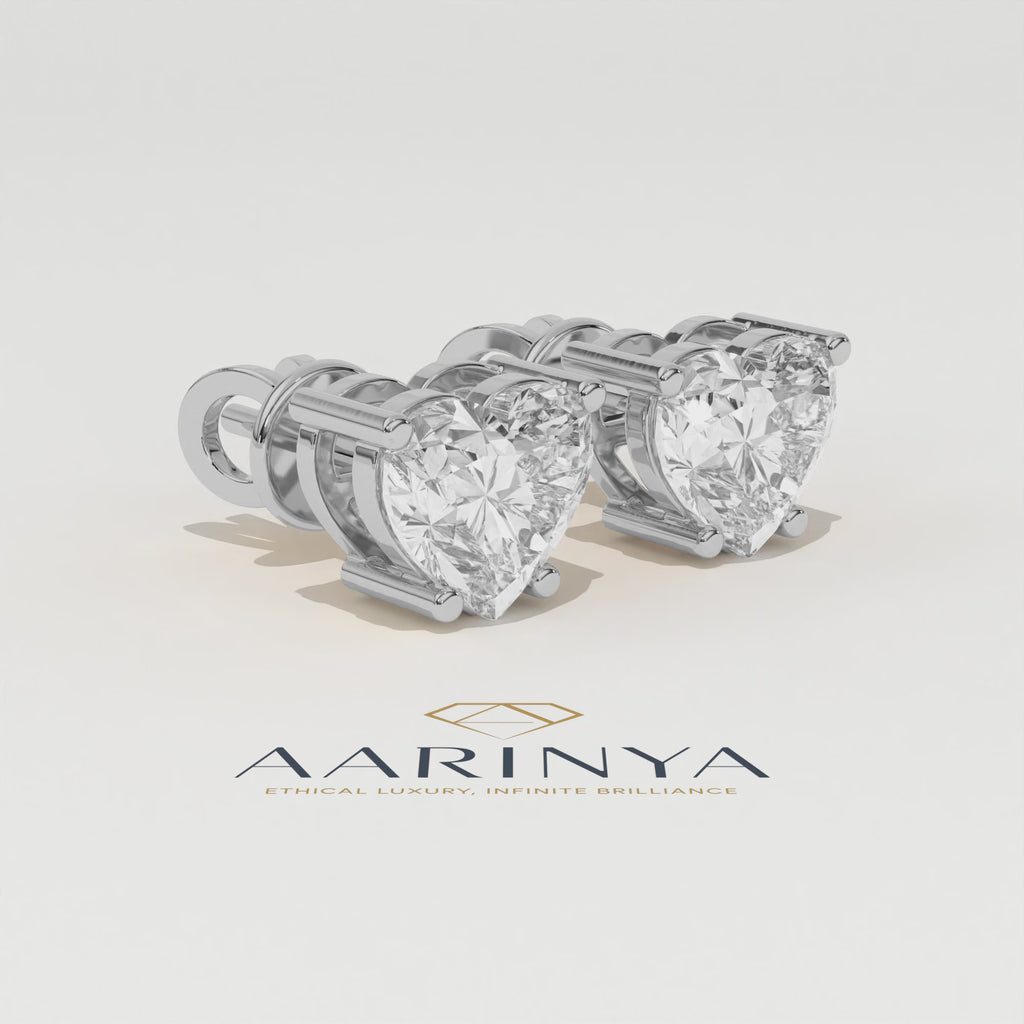 Aarinya Amore Heart Tops Earrings, The heart Brilliant Diamond Tops, Petite Rose Heart Earrings
