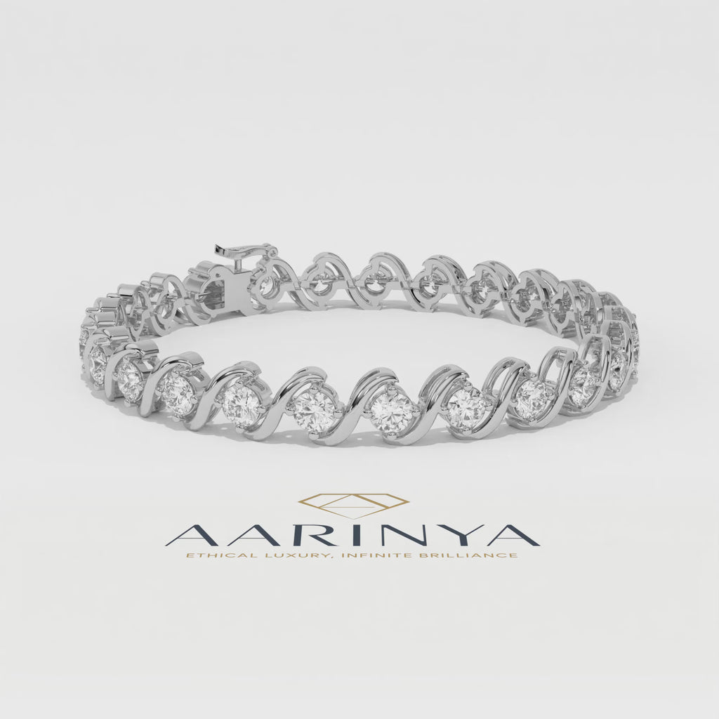 Aarinya Lab-Grown Diamond Wave-Link Eternity Tennis Bracelet, The Centurion Minimalist S-Scroll Interlocking Ribbon Bracelet