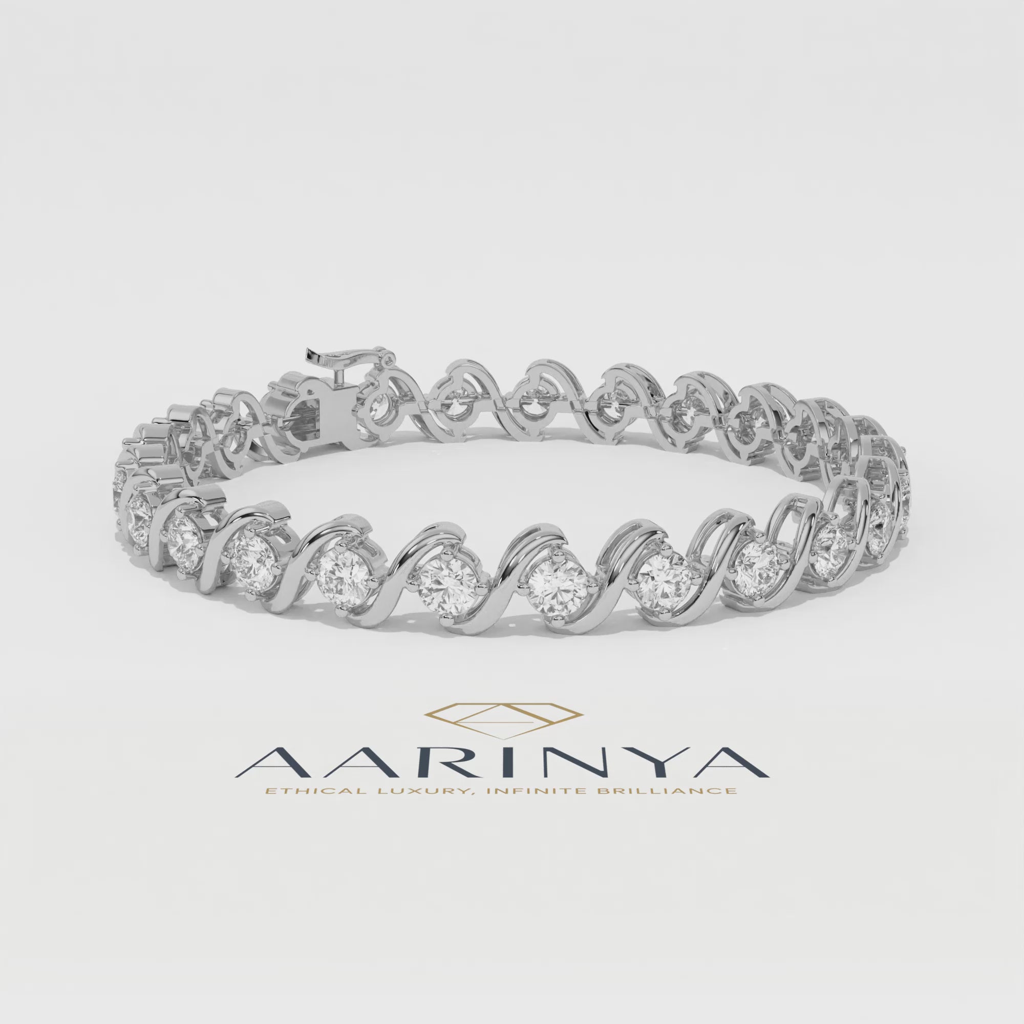 Aarinya Lab-Grown Diamond Wave-Link Eternity Tennis Bracelet, The Centurion Minimalist S-Scroll Interlocking Ribbon Bracelet