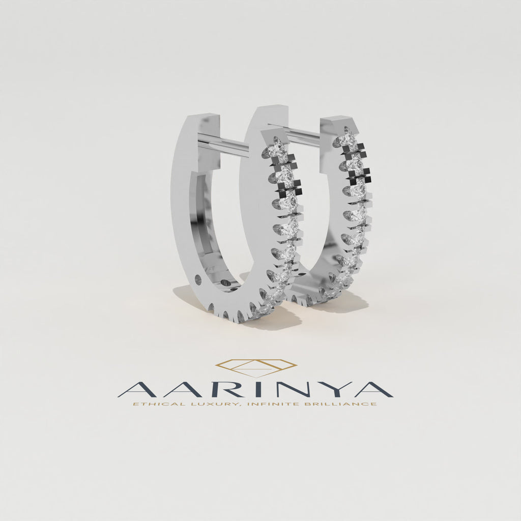 Aarinya Matrix Diamond Hoop Earrings, The Architectural Diamond Huggie Hoops, Channel Set Diamond Huggie Hoops