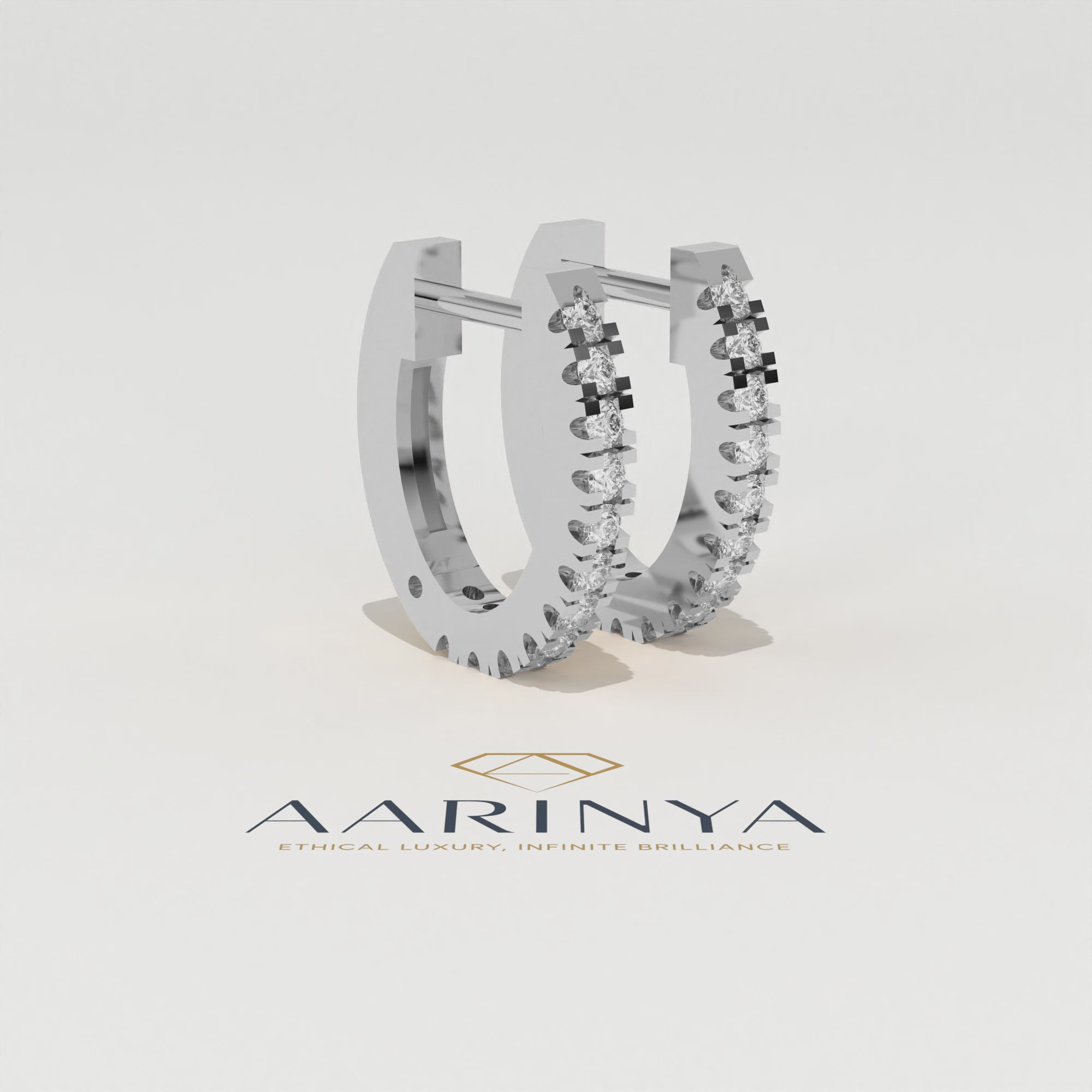 Aarinya Matrix Diamond Hoop Earrings, The Architectural Diamond Huggie Hoops, Channel Set Diamond Huggie Hoops