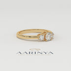 Aarinya Classic Three-Stone Ring, The Paradigm Round Brilliant Ring, The Eternal Timeline Shared-Prong Ring