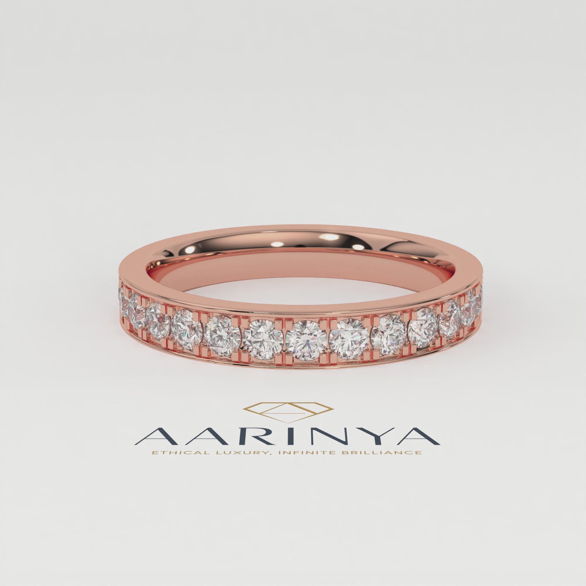 Aarinya Aurelia Eternity Band, The Infinite Brilliance Stackable Ring, Classic Bordered Round Diamond Band