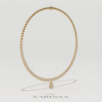Aarinya Diamond Halo Tennis Necklace with Pear Pendant Drop