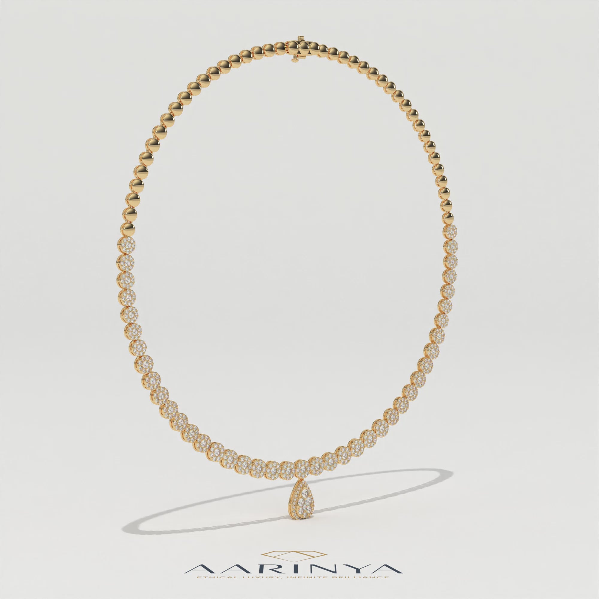 Aarinya Diamond Halo Tennis Necklace with Pear Pendant Drop