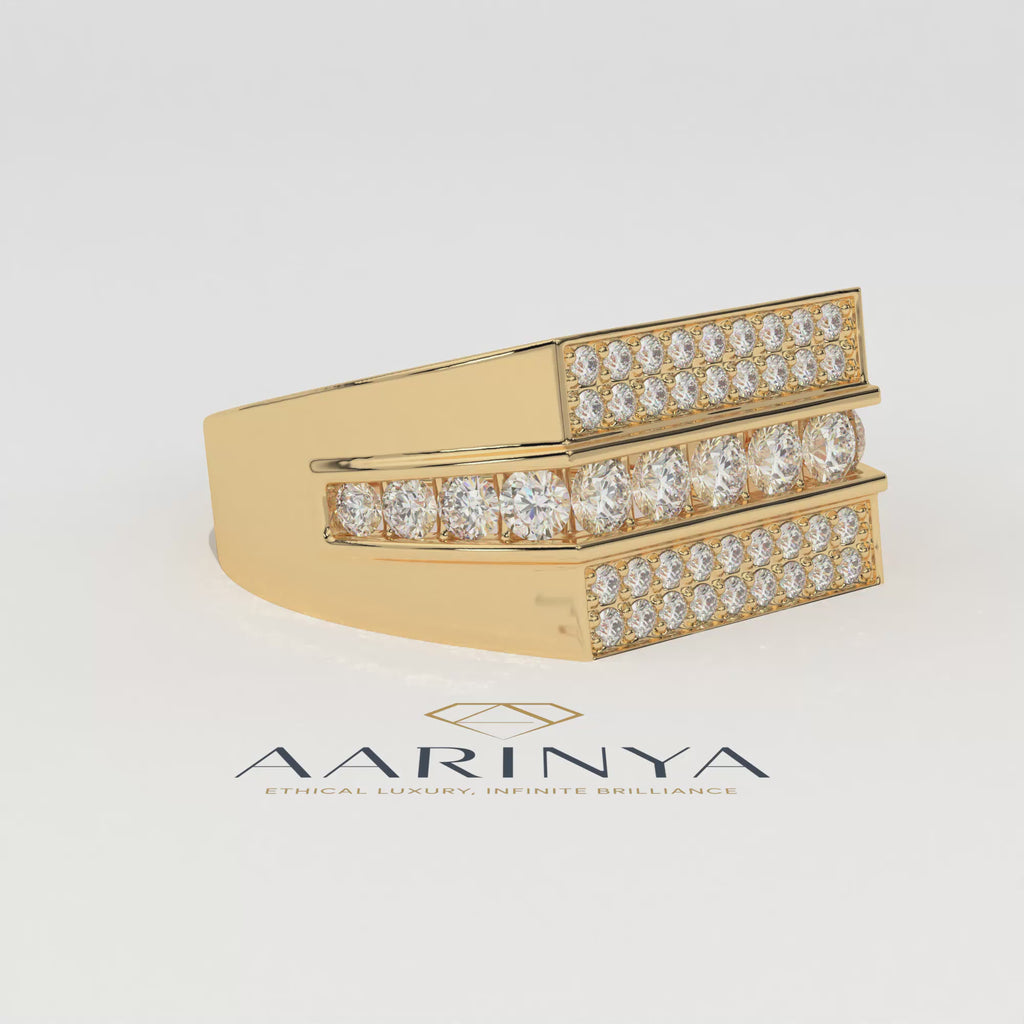 Aarinya Men's Multi-Row Diamond Signet Ring, The Grand Tiered Men's General Ring, The Matrix Channel Men's Ring