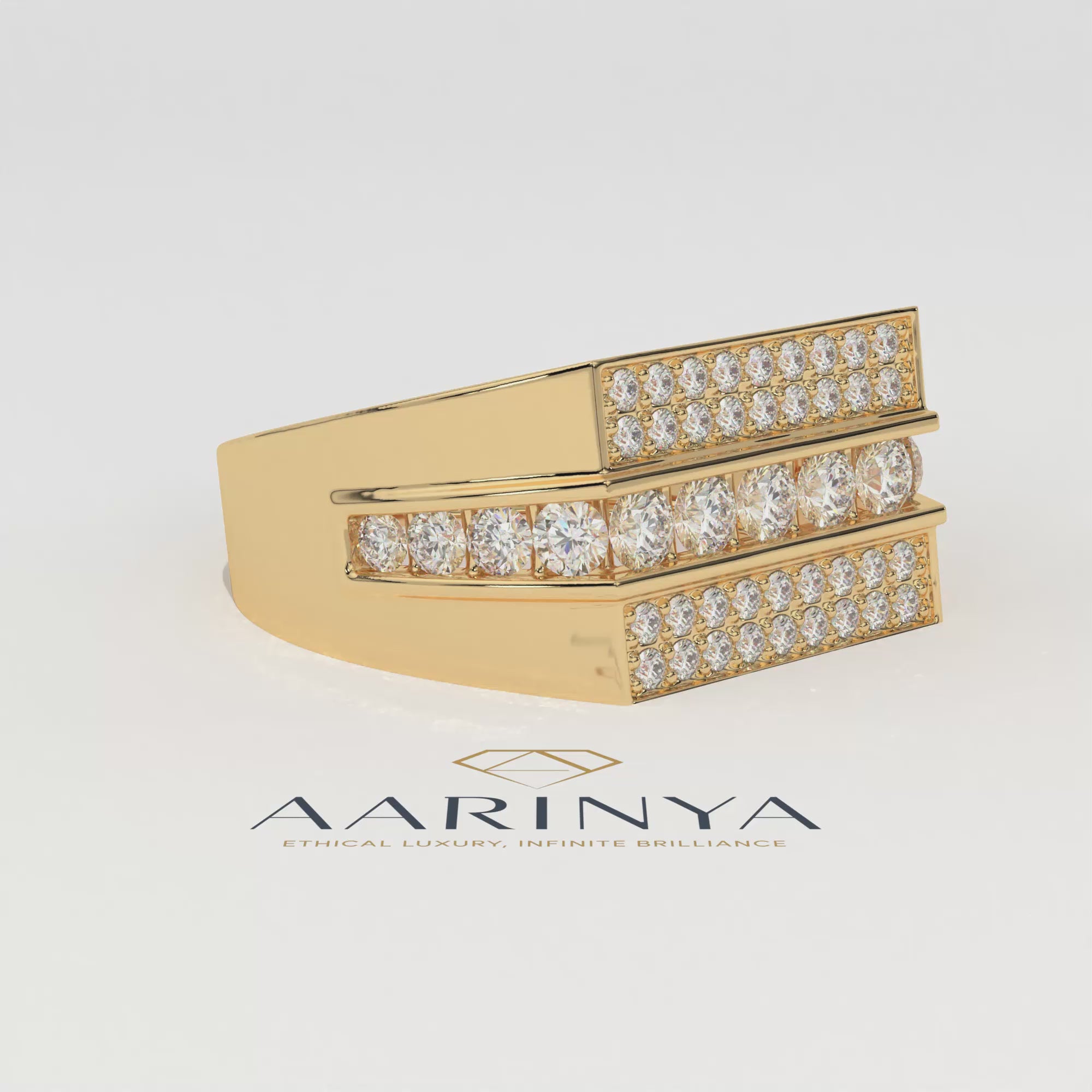 Aarinya Men's Multi-Row Diamond Signet Ring, The Grand Tiered Men's General Ring, The Matrix Channel Men's Ring