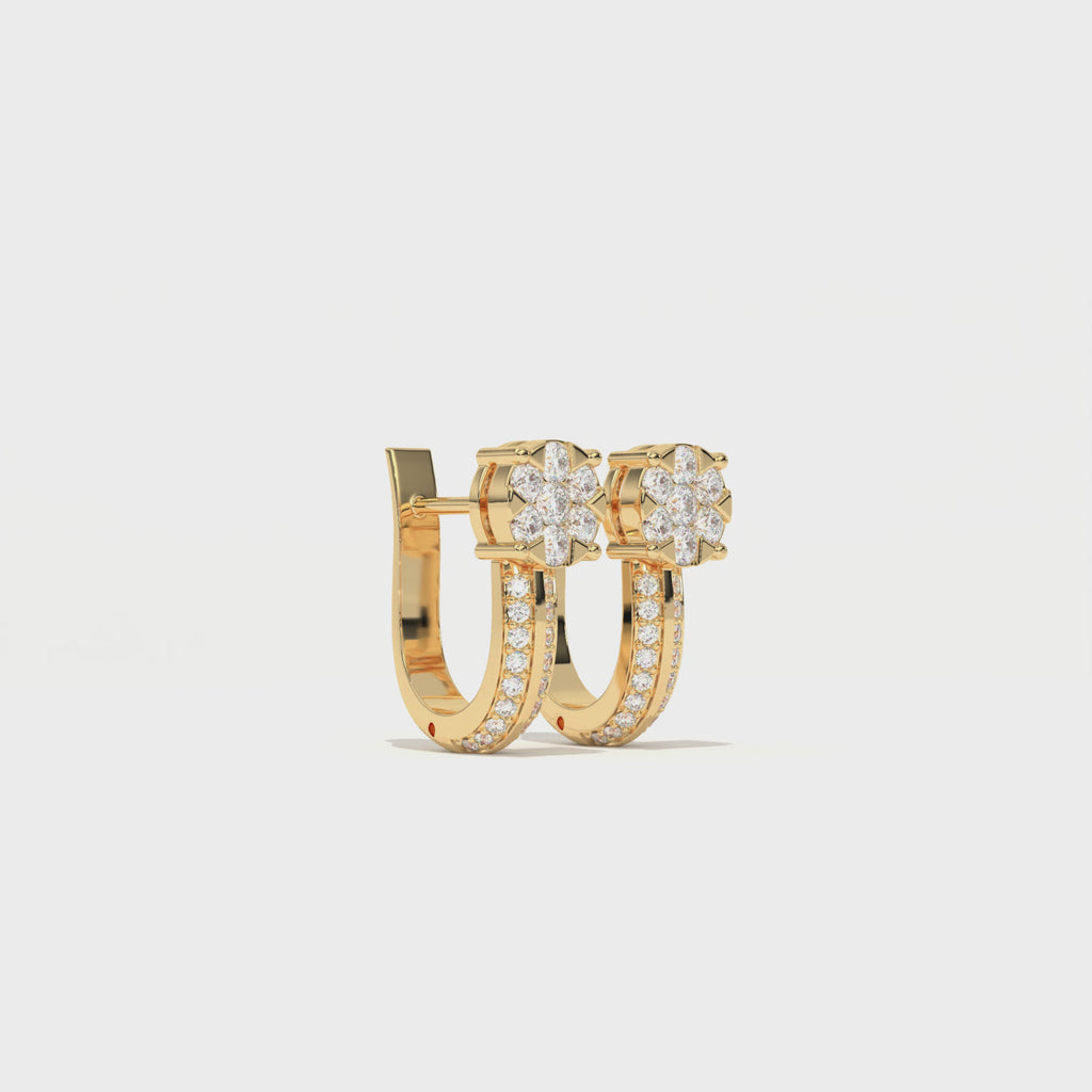 Aarinya Floral Cluster Double-Row Diamond Huggie Earrings, The Centurion Minimalist Split-Shank Flower Cluster Hoops