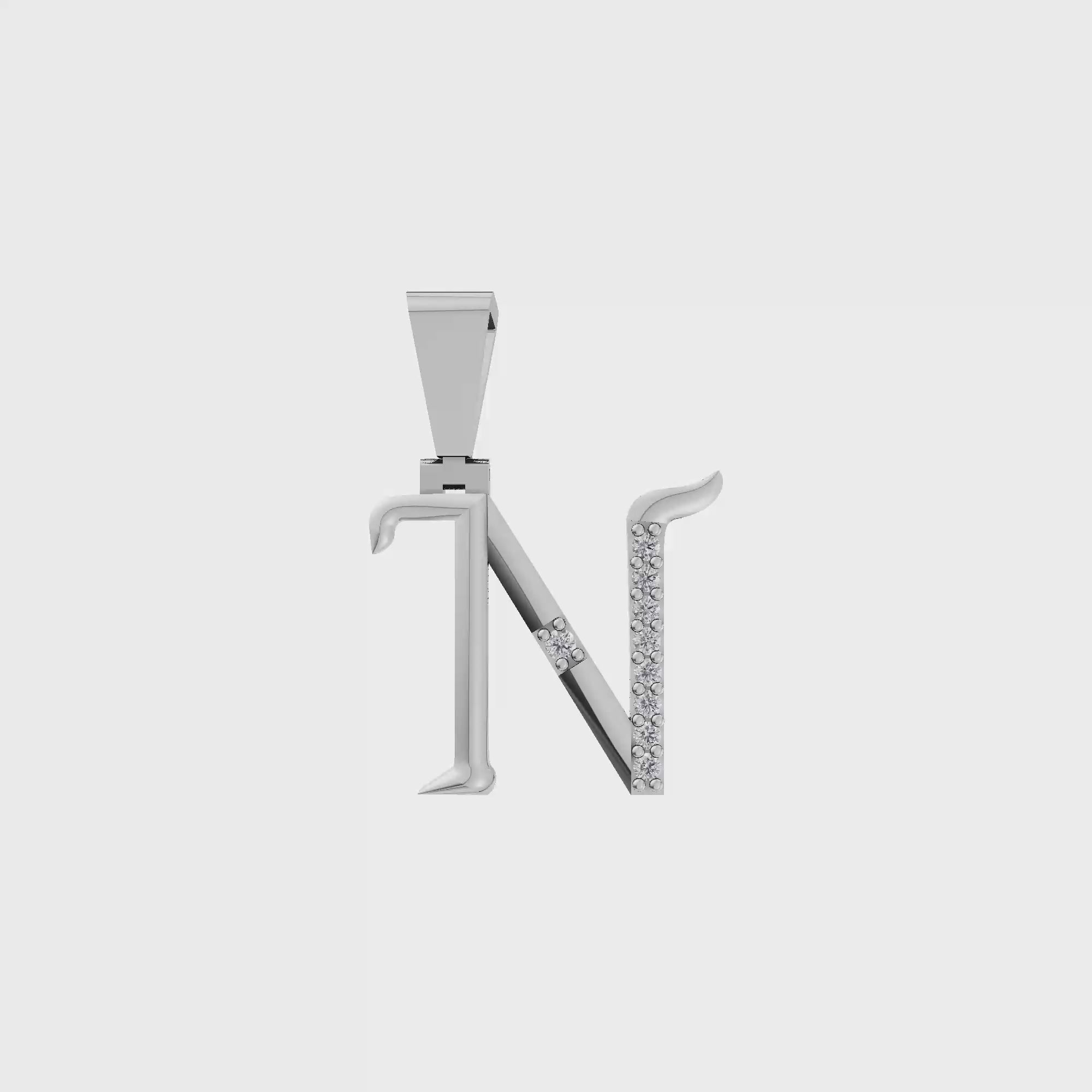 Aarinya Curved 'N' Diamond Alphabet Pendant, The Calligraphic Diamond Initial 'N' Pendant