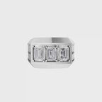 Aarinya Imperial Flush-Set Emerald Cut Statement Ring, The Beveled Three-Stone Emerald Diamond Ring