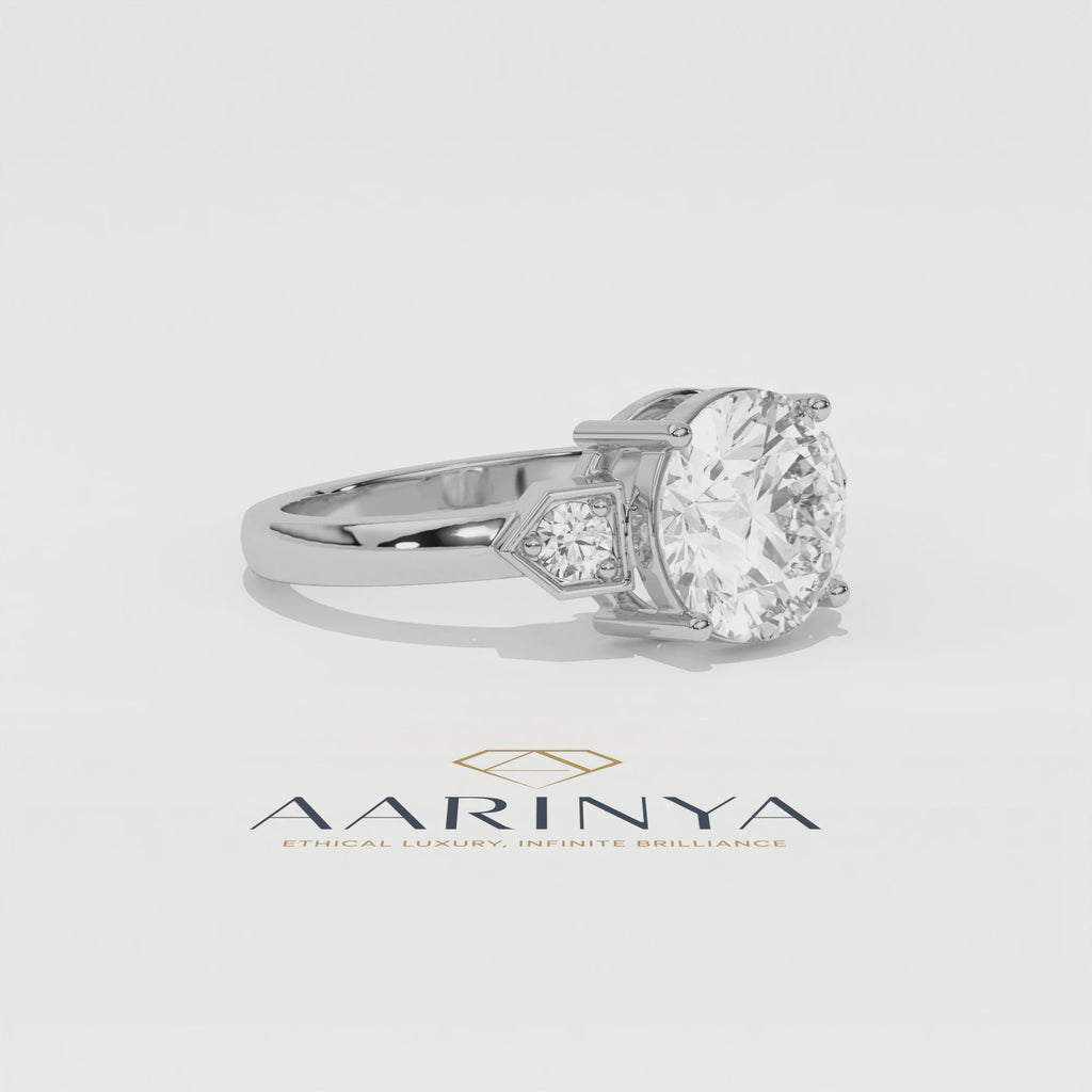 Aarinya Geometric Three-Stone Diamond Ring, The Deco Arrow Three-Stone Solitaire, The Eternal Timeline Chevron Ring, Rose Gold Chevron 3-Stone Ring