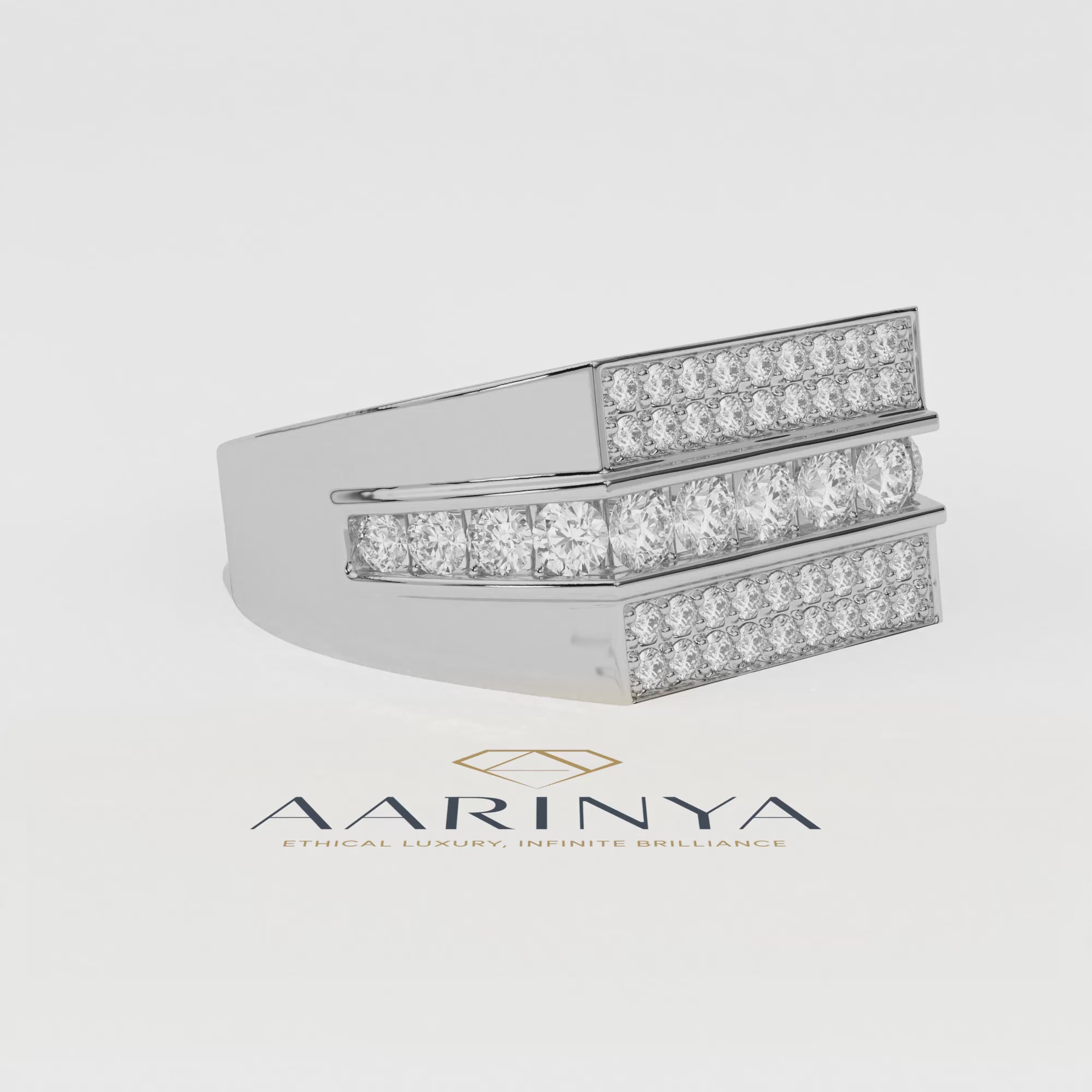 Aarinya Men's Multi-Row Diamond Signet Ring, The Grand Tiered Men's General Ring, The Matrix Channel Men's Ring