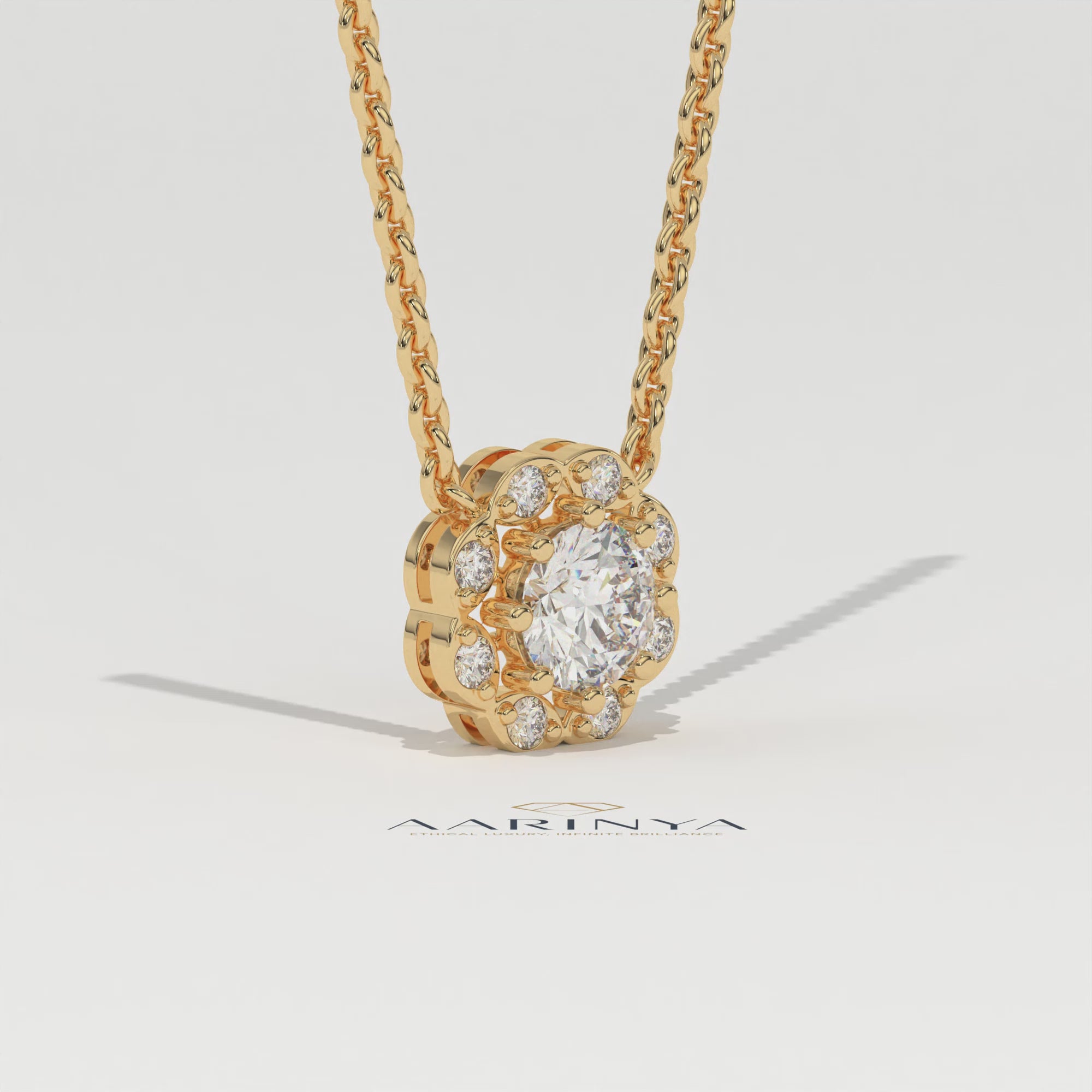 Aarinya Blossom Floral Pendant, Daily Wear / Office Wear Pendant, Milestone Birthday Gift, Floral Diamond Pendant