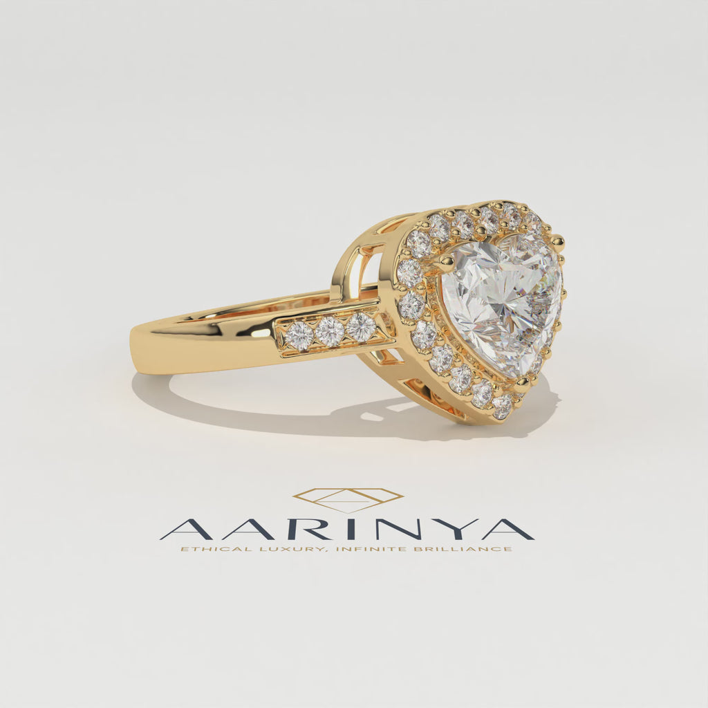 Aarinya Amour Heart Halo Ring, Valentine Radiant Ring, Aarinya Devotion Halo Ring, Heart Shaped Engagement Ring