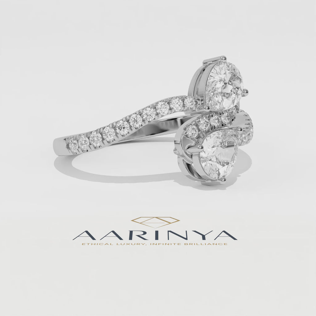 Aarinya Twin Pear Toi et Moi Diamond Ring, The Helix Asymmetric Dual-Pear Ring