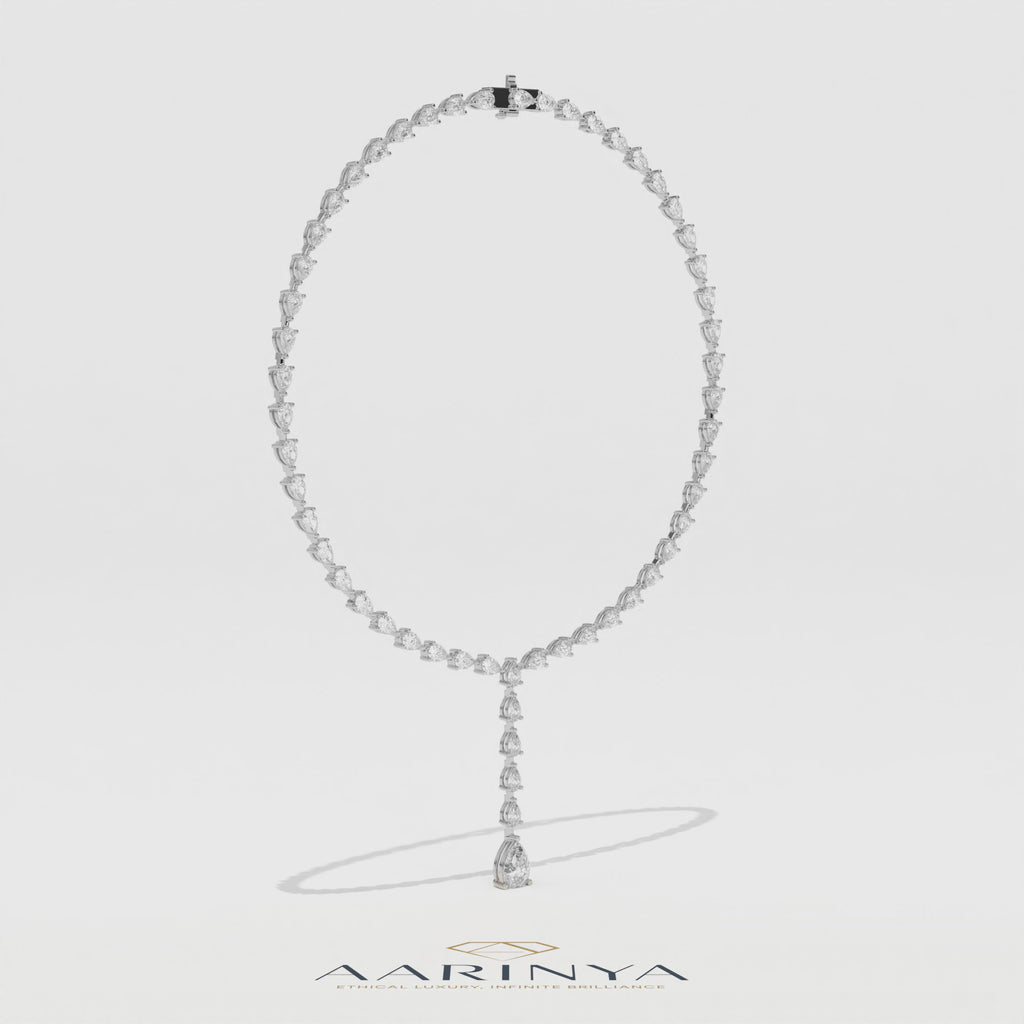 Aarinya Pear-Cut Lab-Grown Diamond Y-Drop Tennis Necklace, The Centurion Cascade Teardrop Lariat Necklace