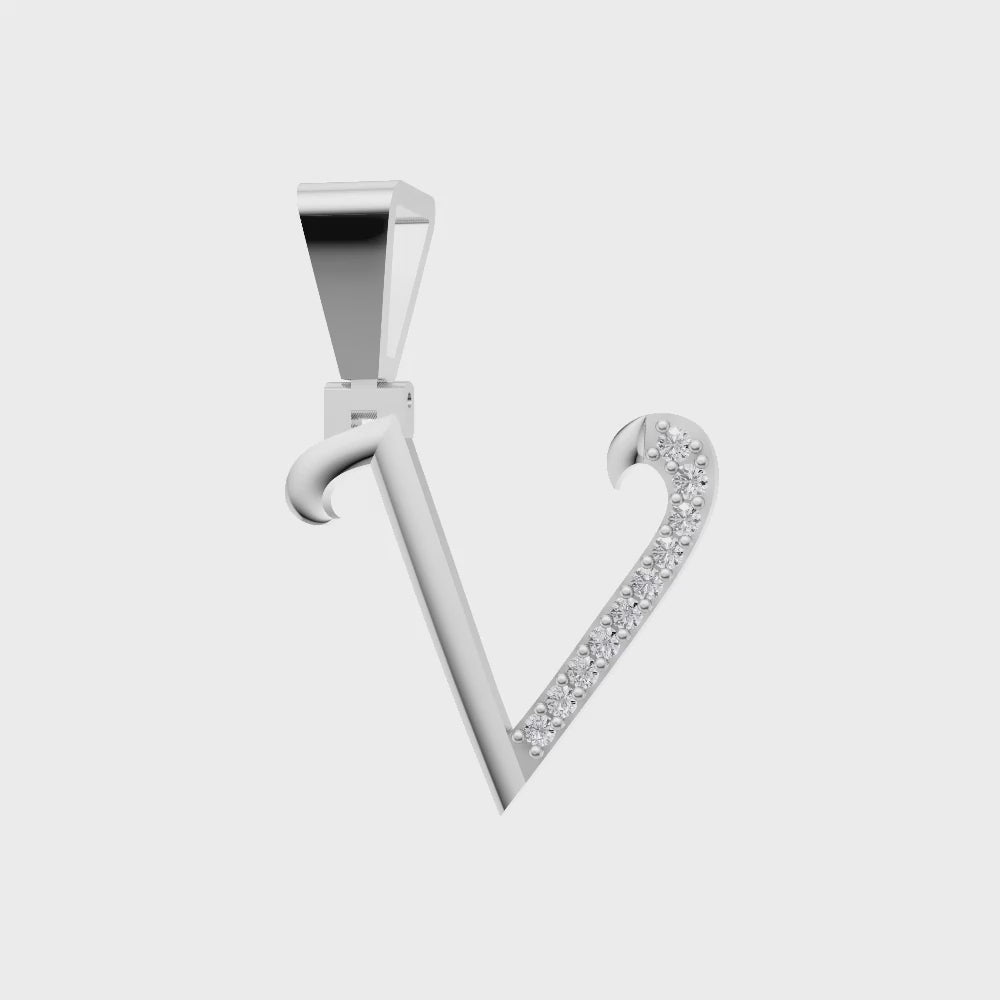 Aarinya Pave Accent Diamond Letter 'V' Pendant, The Calligraphic Diamond Initial 'V' Pendant