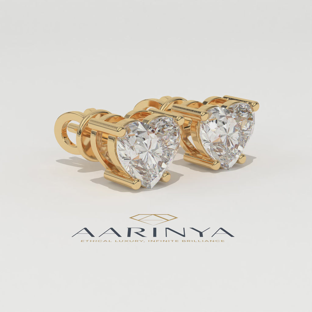Aarinya Amore Heart Tops Earrings, The heart Brilliant Diamond Tops, Petite Rose Heart Earrings
