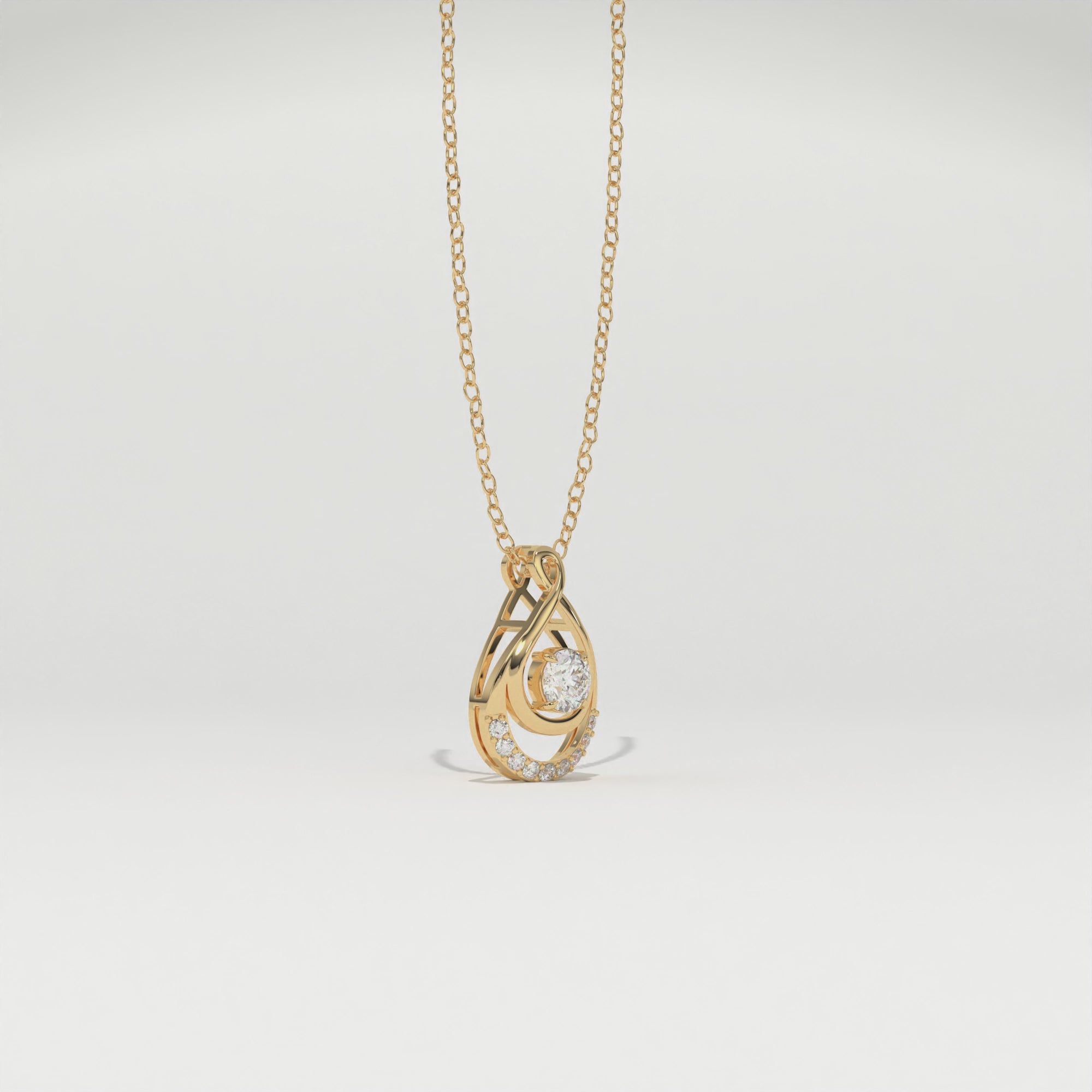 Aarinya Floating Lab-Grown Diamond Crescent Pendant, Lab Grown Diamond Infinity Twist Teardrop Charm