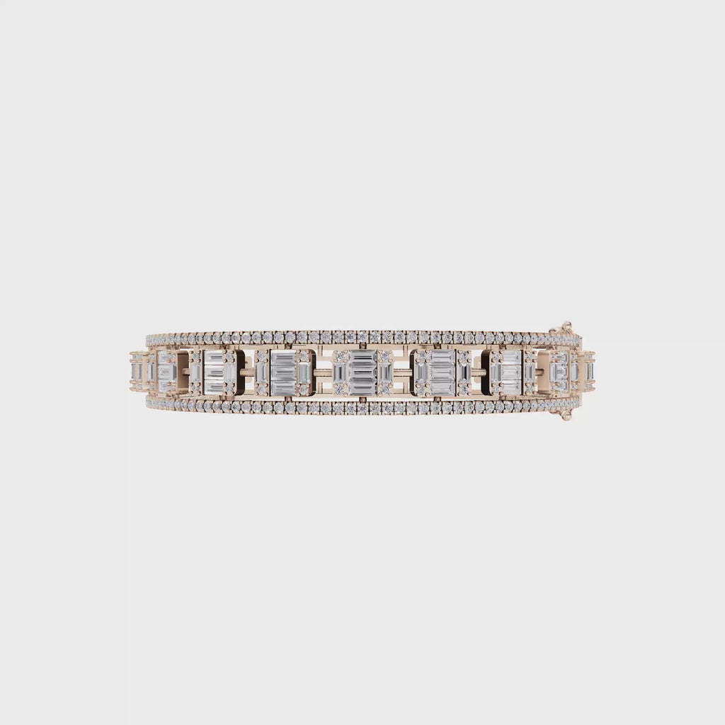 Aarinya Prism Art Deco Baguette Kada Bracelet, Geometric Grandeur Diamond Bracelet