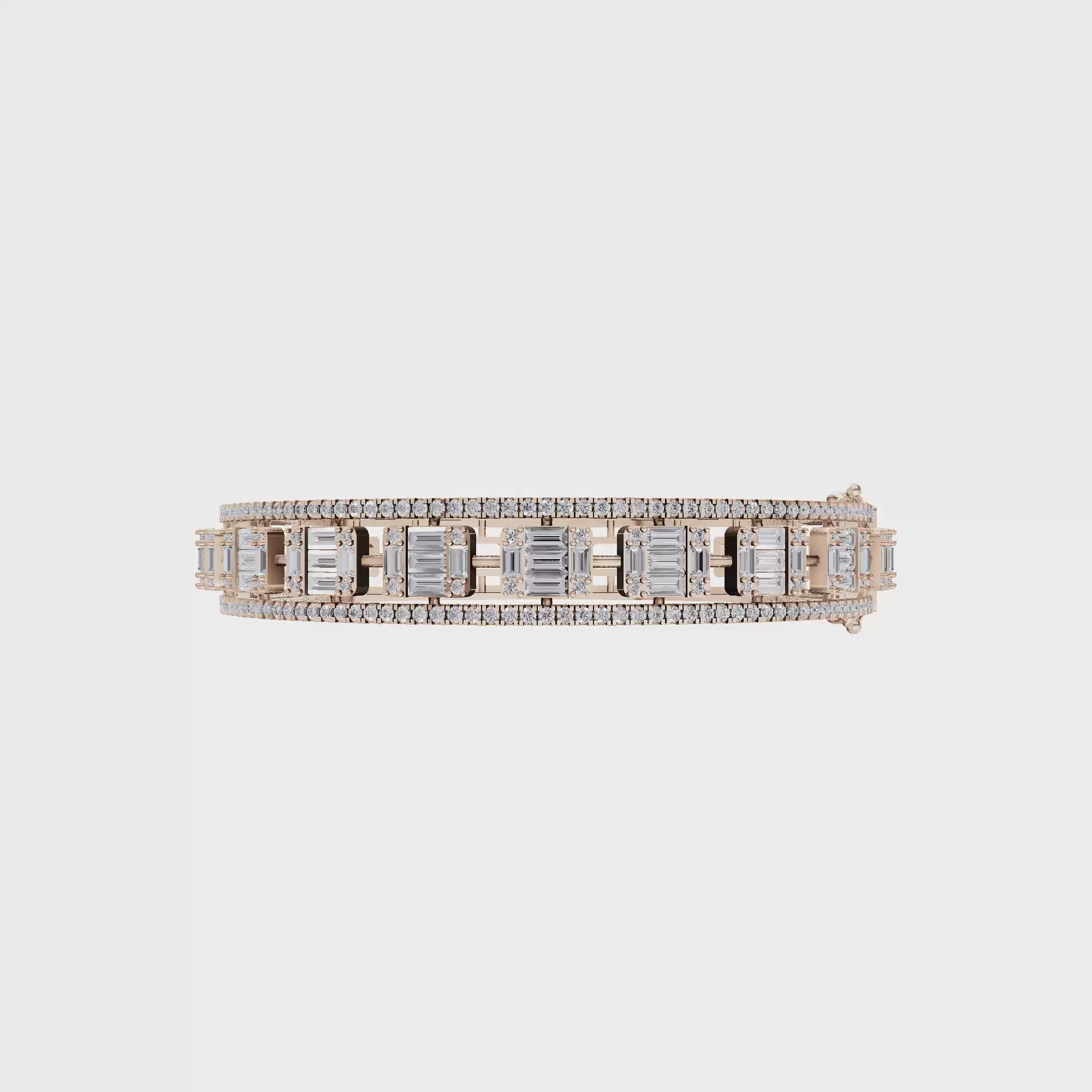 Aarinya Prism Art Deco Baguette Kada Bracelet, Geometric Grandeur Diamond Bracelet