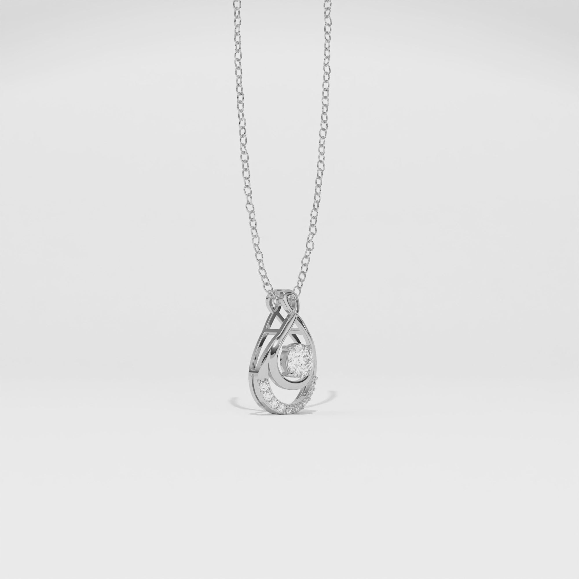 Aarinya Floating Lab-Grown Diamond Crescent Pendant, Lab Grown Diamond Infinity Twist Teardrop Charm