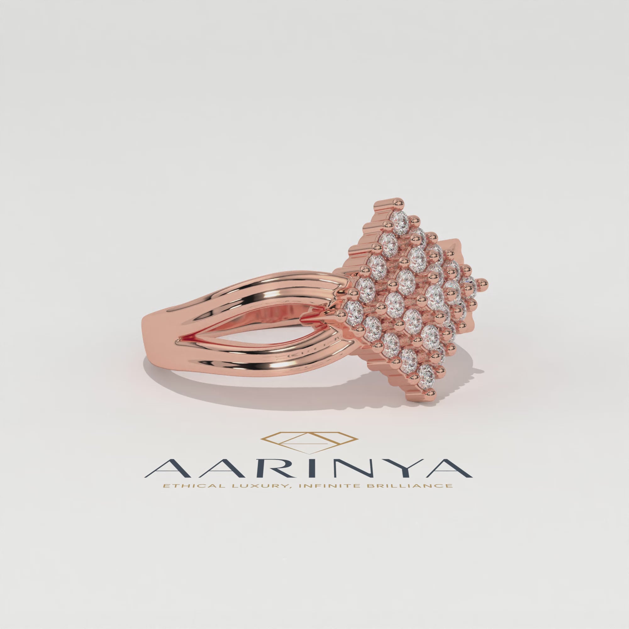 Aarinya Diamond Kite Cluster Ring, The Deco Diamond Grid Ring, Gold Rhombus Cluster Ring