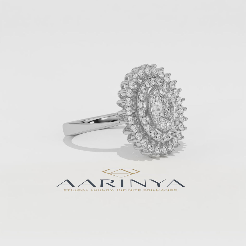 Aarinya Diamond Vintage Double-Halo Cocktail Ring, The Vantage Empress Oval Double Halo Statement Ring