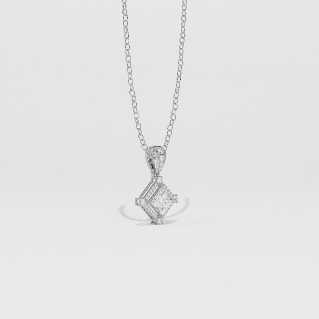 Aarinya Princess-Cut Kite-Set Lab-Grown Diamond Pendant, The Centurion Minimalist Tiered Compass-Set Pendant