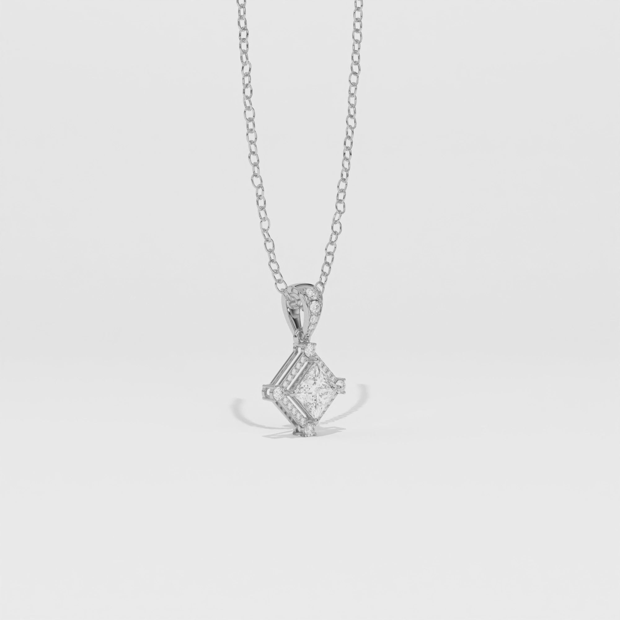 Aarinya Princess-Cut Kite-Set Lab-Grown Diamond Pendant, The Centurion Minimalist Tiered Compass-Set Pendant