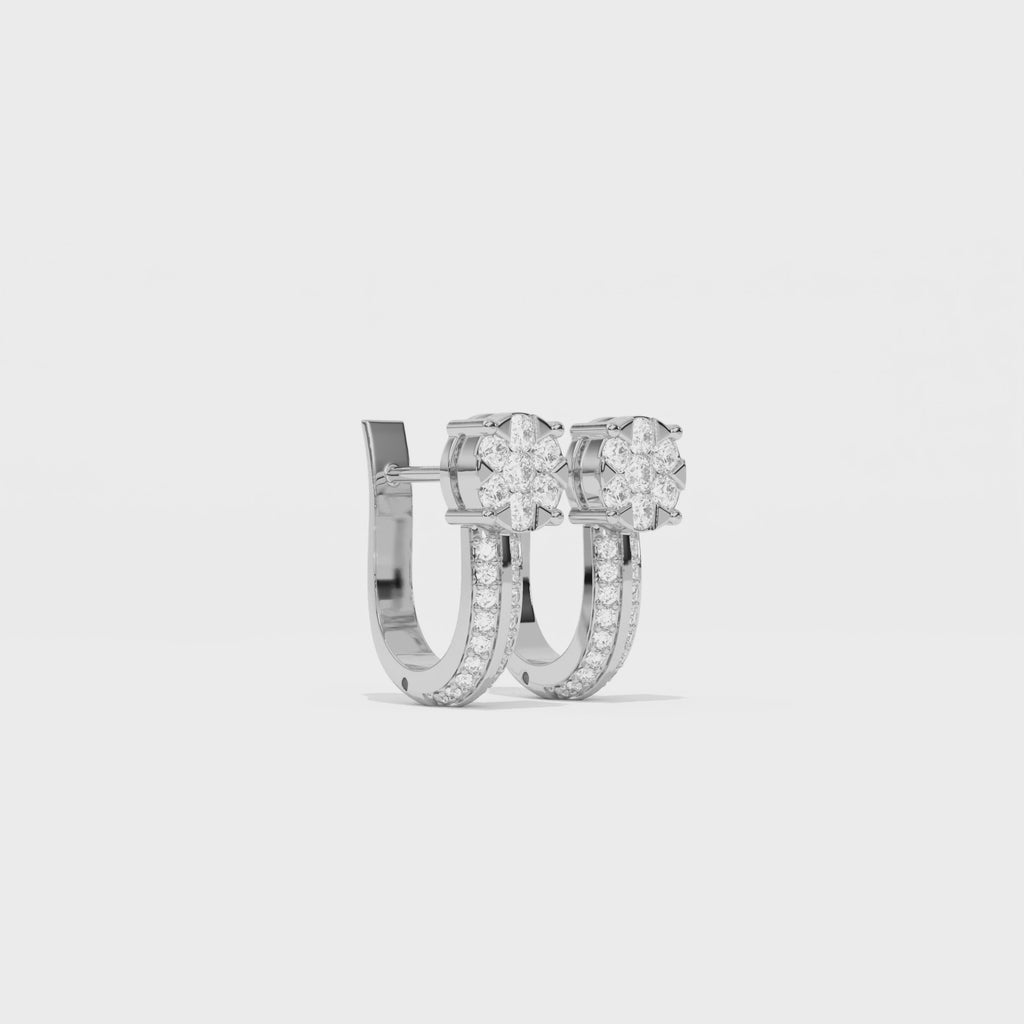 Aarinya Floral Cluster Double-Row Diamond Huggie Earrings, The Centurion Minimalist Split-Shank Flower Cluster Hoops