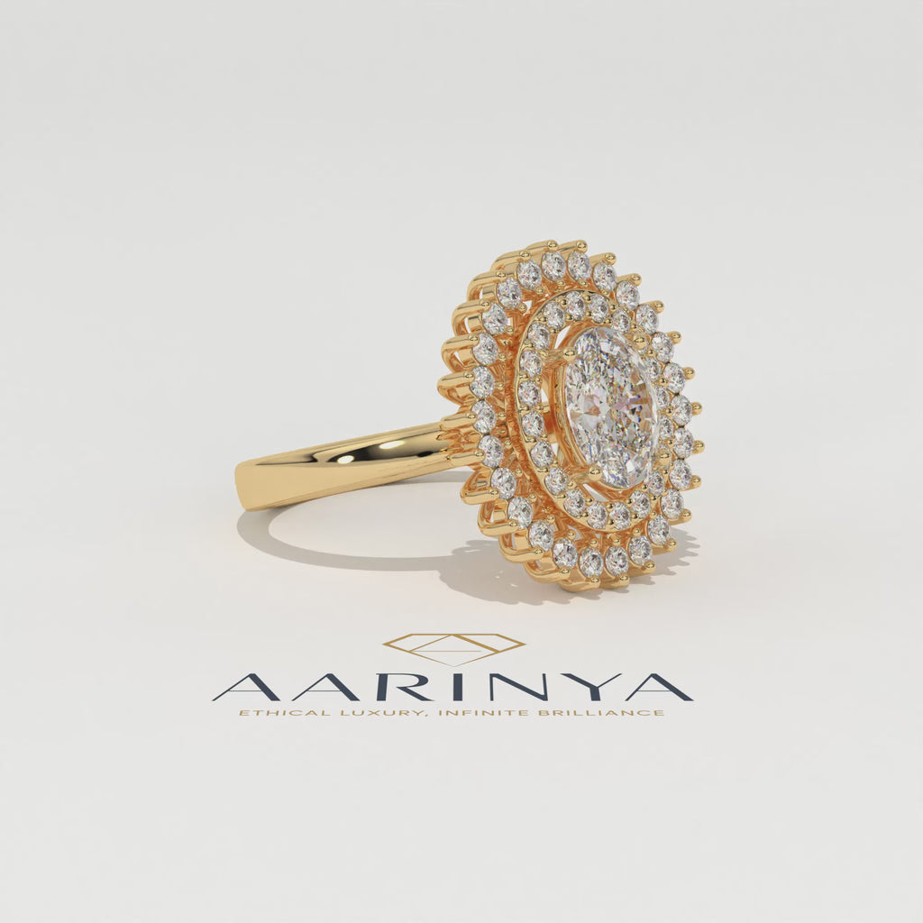 Aarinya Diamond Vintage Double-Halo Cocktail Ring, The Vantage Empress Oval Double Halo Statement Ring