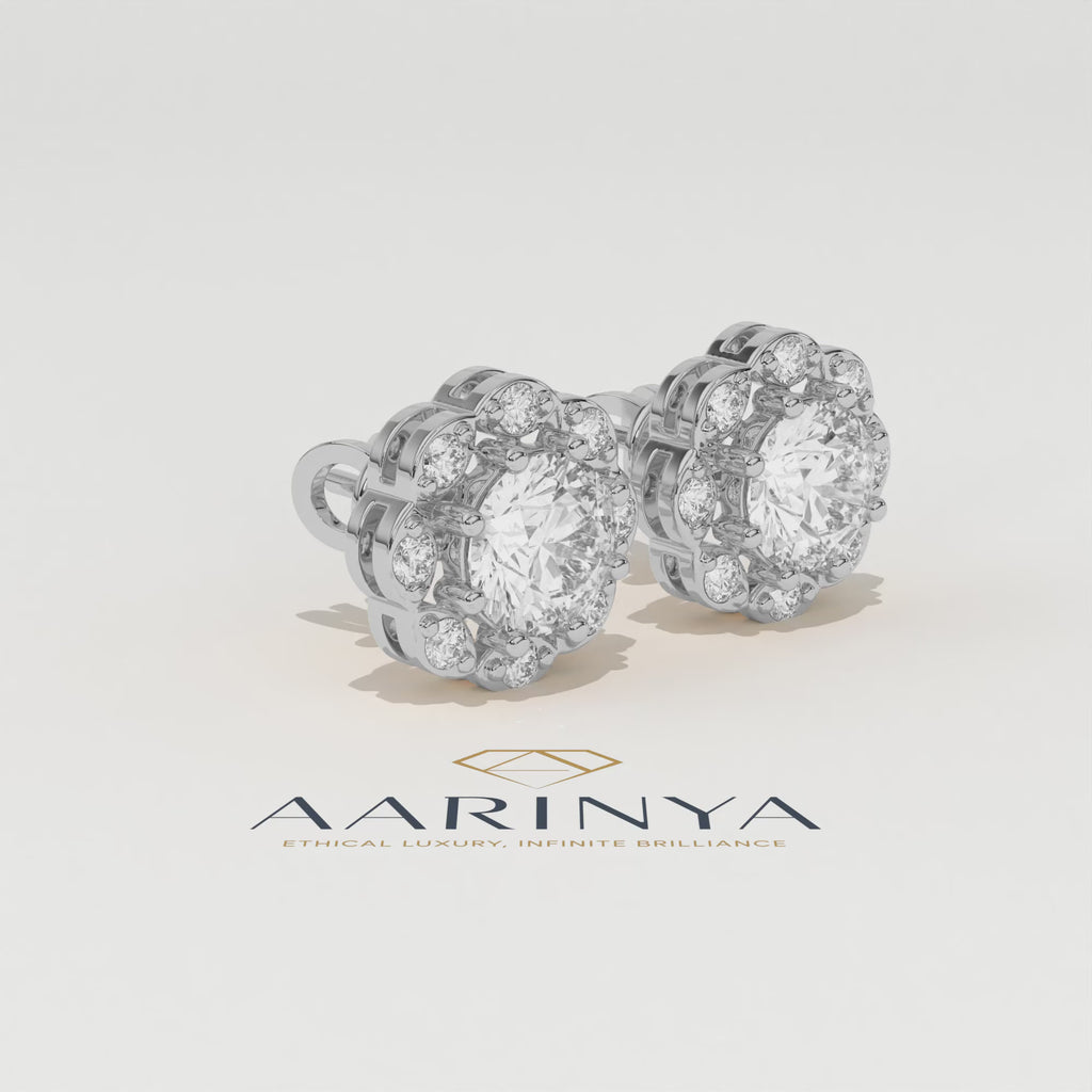Aarinya Blossom Floral Tops Earring, The Radiant Flower Earring, Petite Petal Diamond Tops, Flower Diamond Earrings
