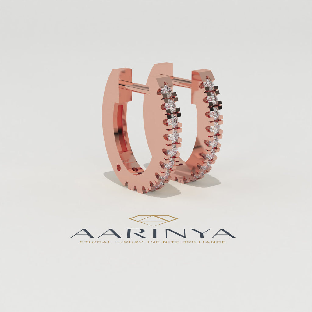 Aarinya Matrix Diamond Hoop Earrings, The Architectural Diamond Huggie Hoops, Channel Set Diamond Huggie Hoops