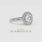 Aarinya Majestic Round Halo Ring, The Imperial Brilliance Statement Ring, Classic Halo Solitaire with Plain Band