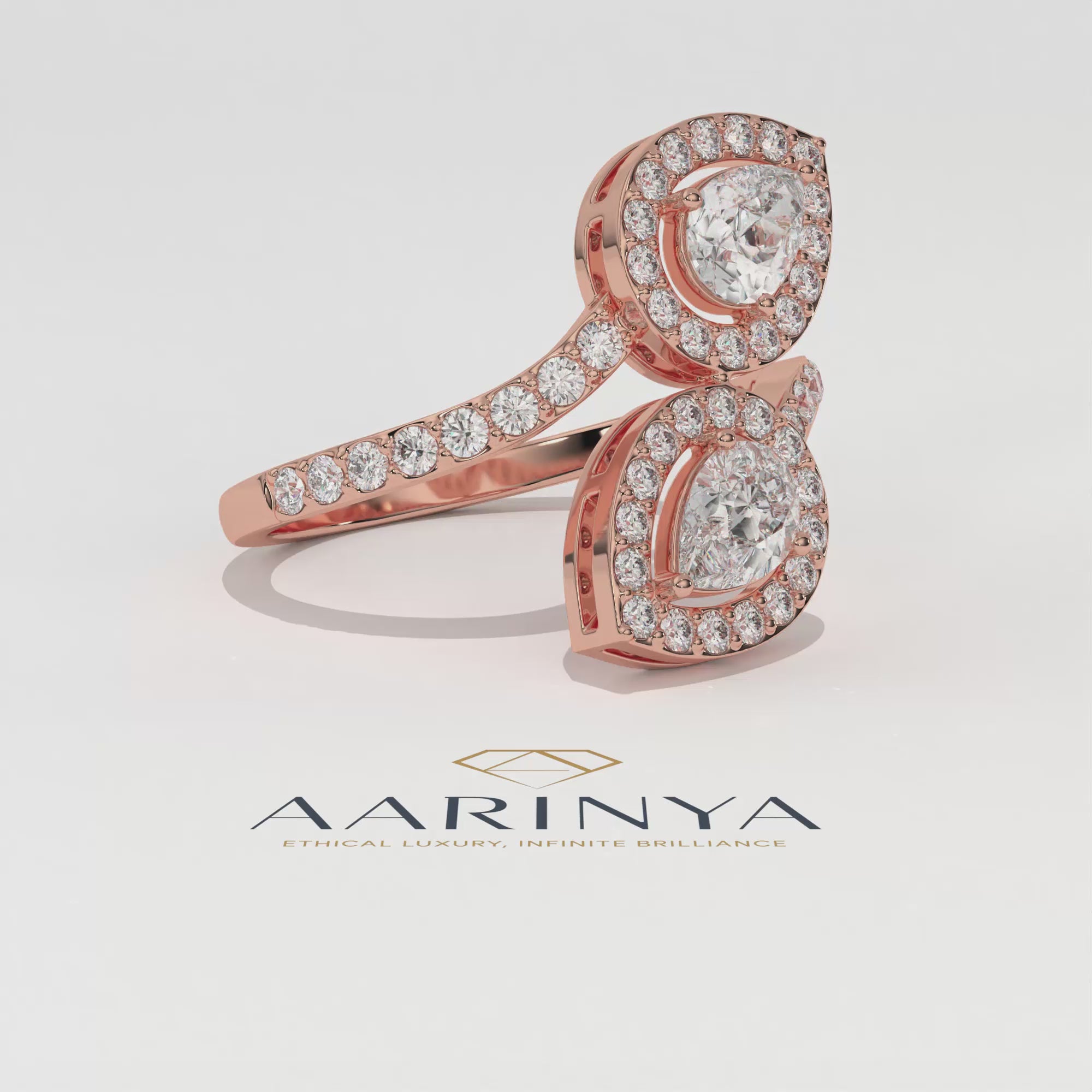 Aarinya  Toi et Moi Pear Diamond Ring, The Duet Pear Ring, The Twin Flame Infinite Ring, Rose Gold Double Pear Ring