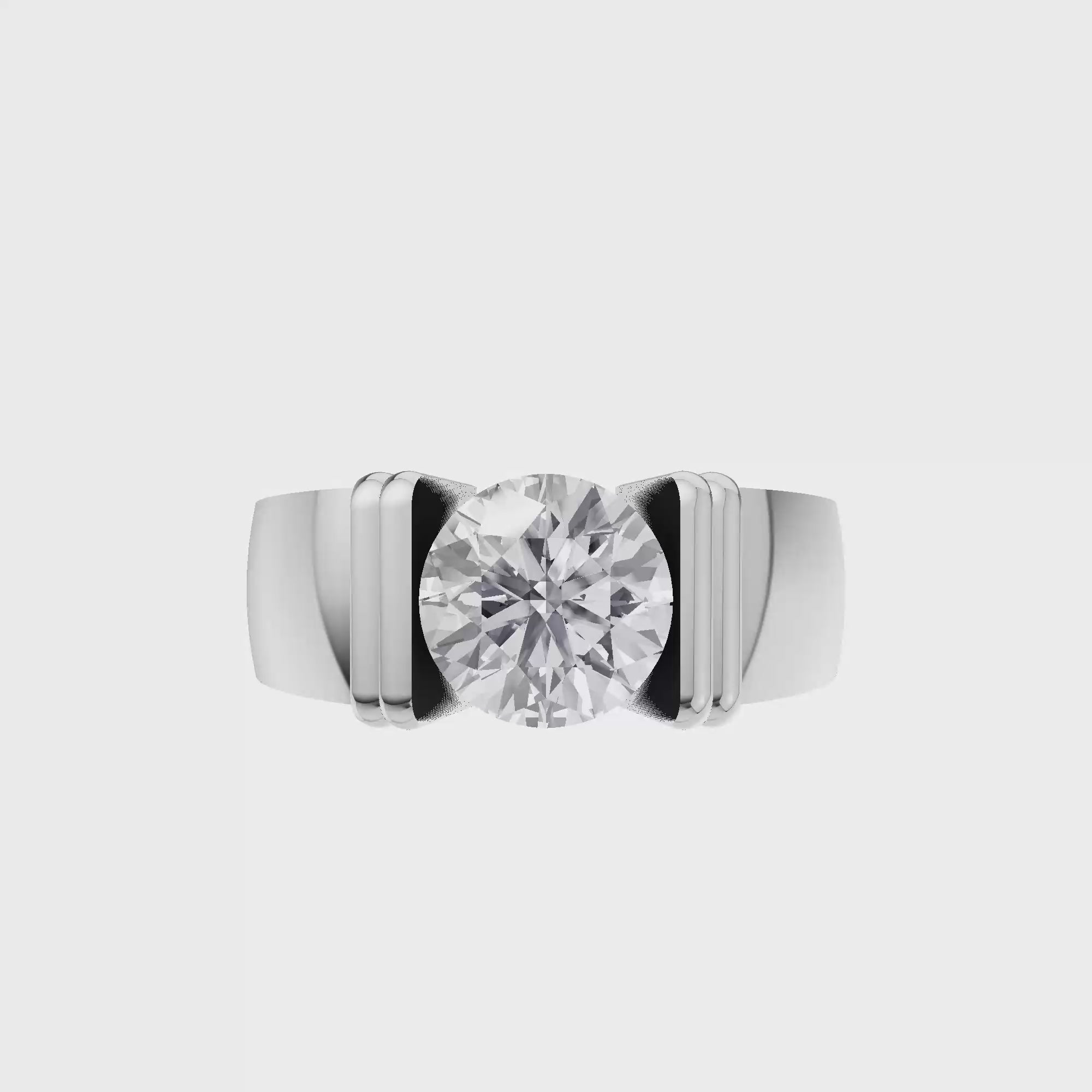 Aarinya  Wide-Band 1.5 Carat Lab-Grown Diamond Solitaire Ring, The Vantage Silhouette Industrial Bar-Lock Statement Ring