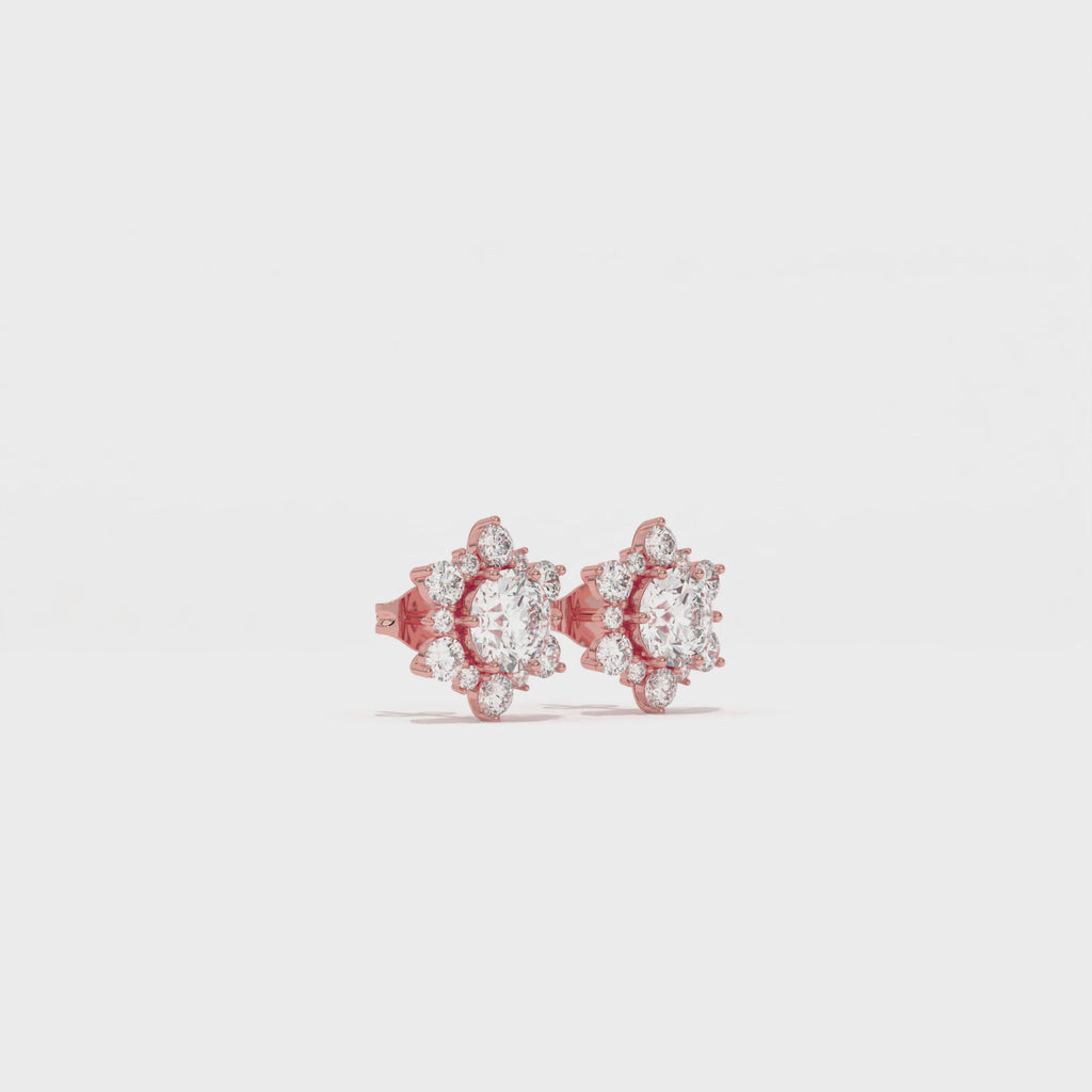 Aarinya Snowflake Cluster Lab-Grown Diamond Statement Stud Earrings, Round Snowflake Diamond Tops Earrings