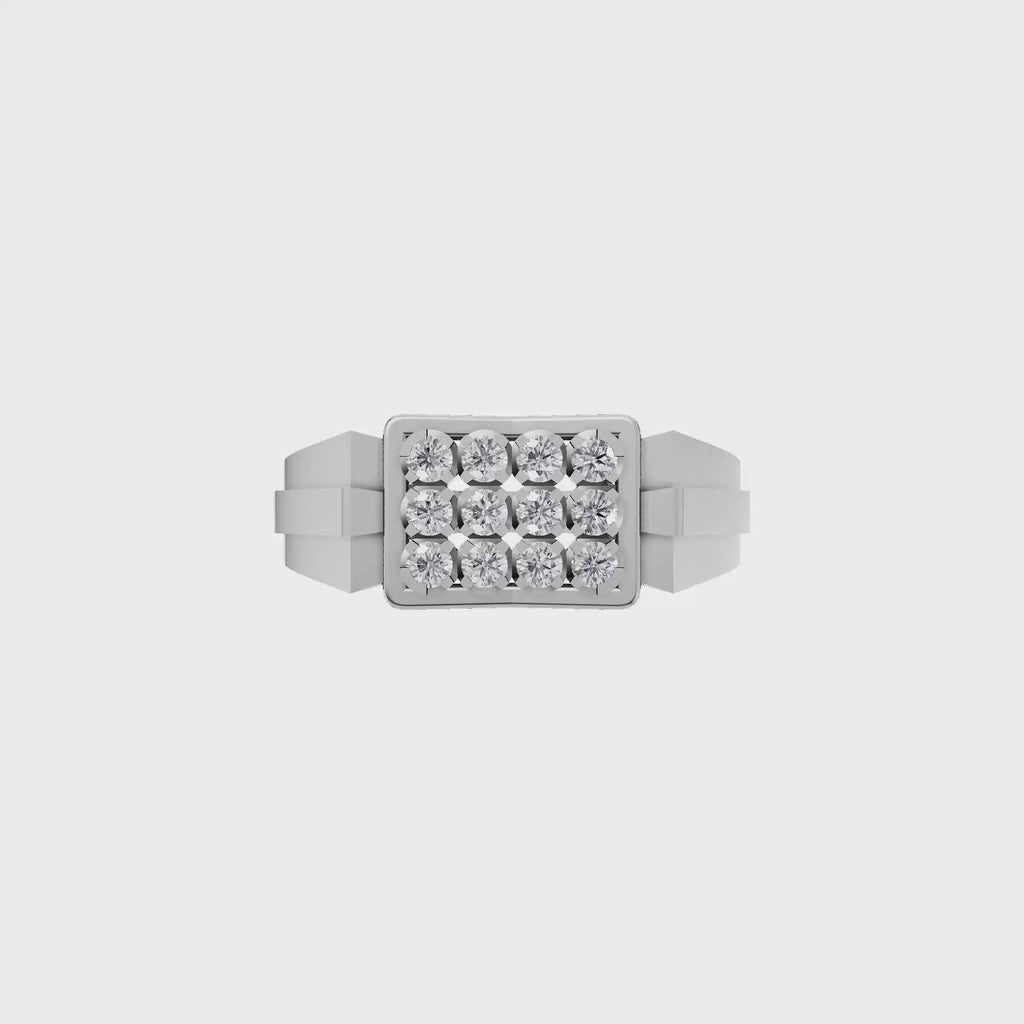 Aarinya Geometric Diamond Signet Ring, The Sovereign Pave Grid Men's Diamond Ring