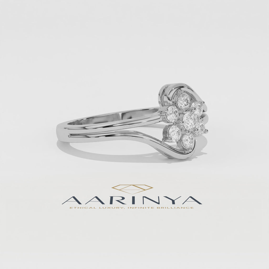 Aarinya Fiore Twist Cluster Ring, The Meadow Blossom Ring, Petite Floral Wave Silhouette Ring, Aarinya Sleek Wave Twist Diamond Ring