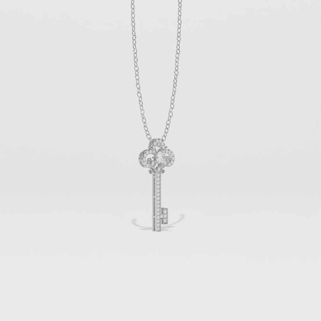 Aarinya Vintage Fleur-de-Lis Lab-Grown Diamond Key Pendant, The Centurion Minimalist Baroque Key Pendant
