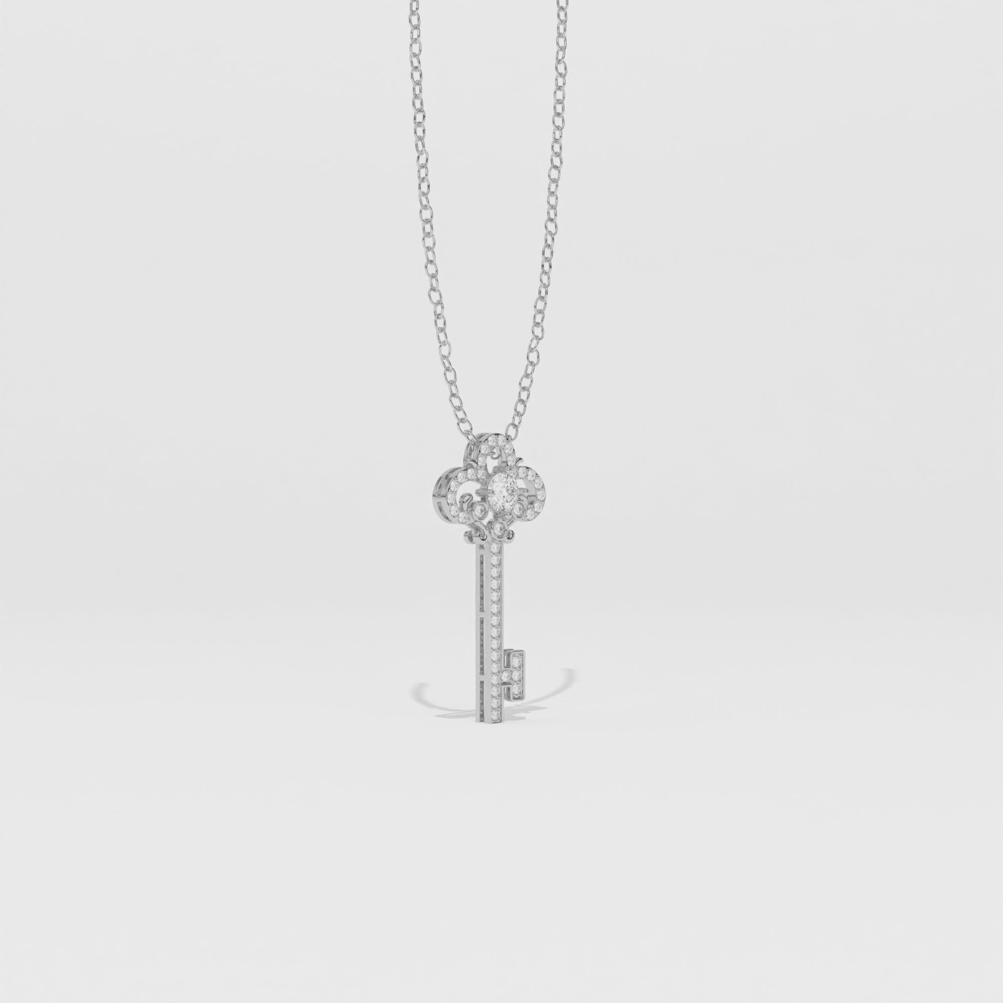 Aarinya Vintage Fleur-de-Lis Lab-Grown Diamond Key Pendant, The Centurion Minimalist Baroque Key Pendant