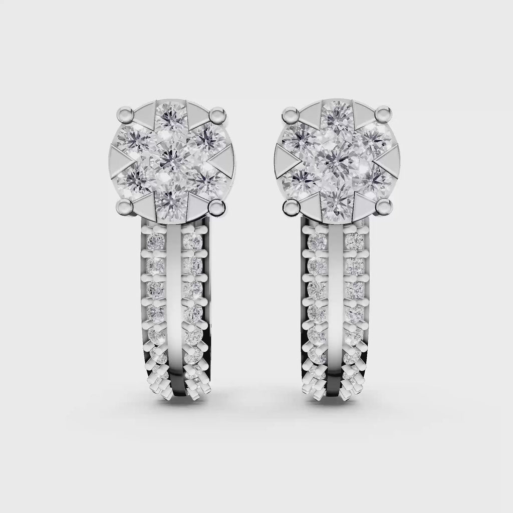 Aarinya Floral Cluster Double-Row Diamond Huggie Earrings, The Centurion Minimalist Split-Shank Flower Cluster Hoops