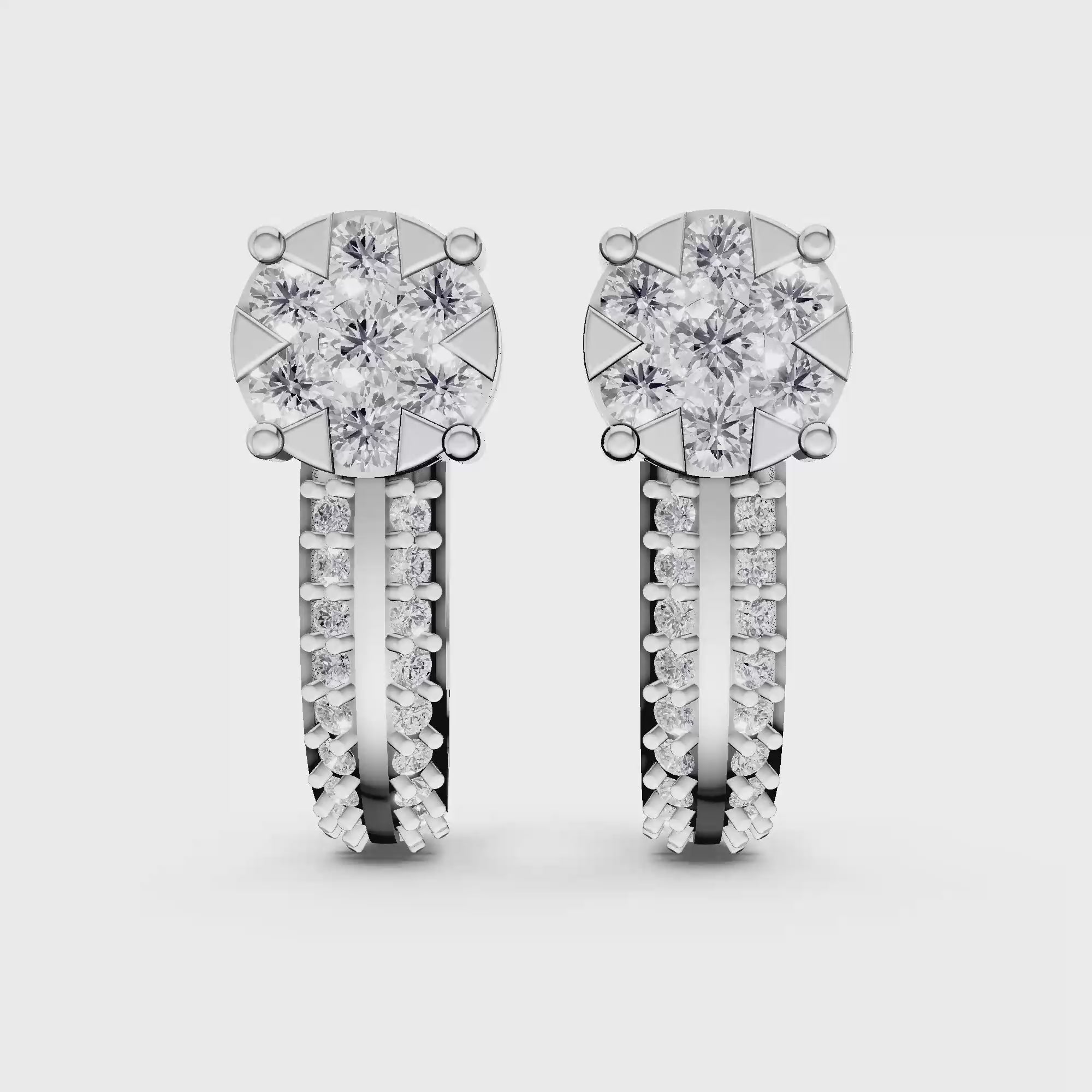 Aarinya Floral Cluster Double-Row Diamond Huggie Earrings, The Centurion Minimalist Split-Shank Flower Cluster Hoops