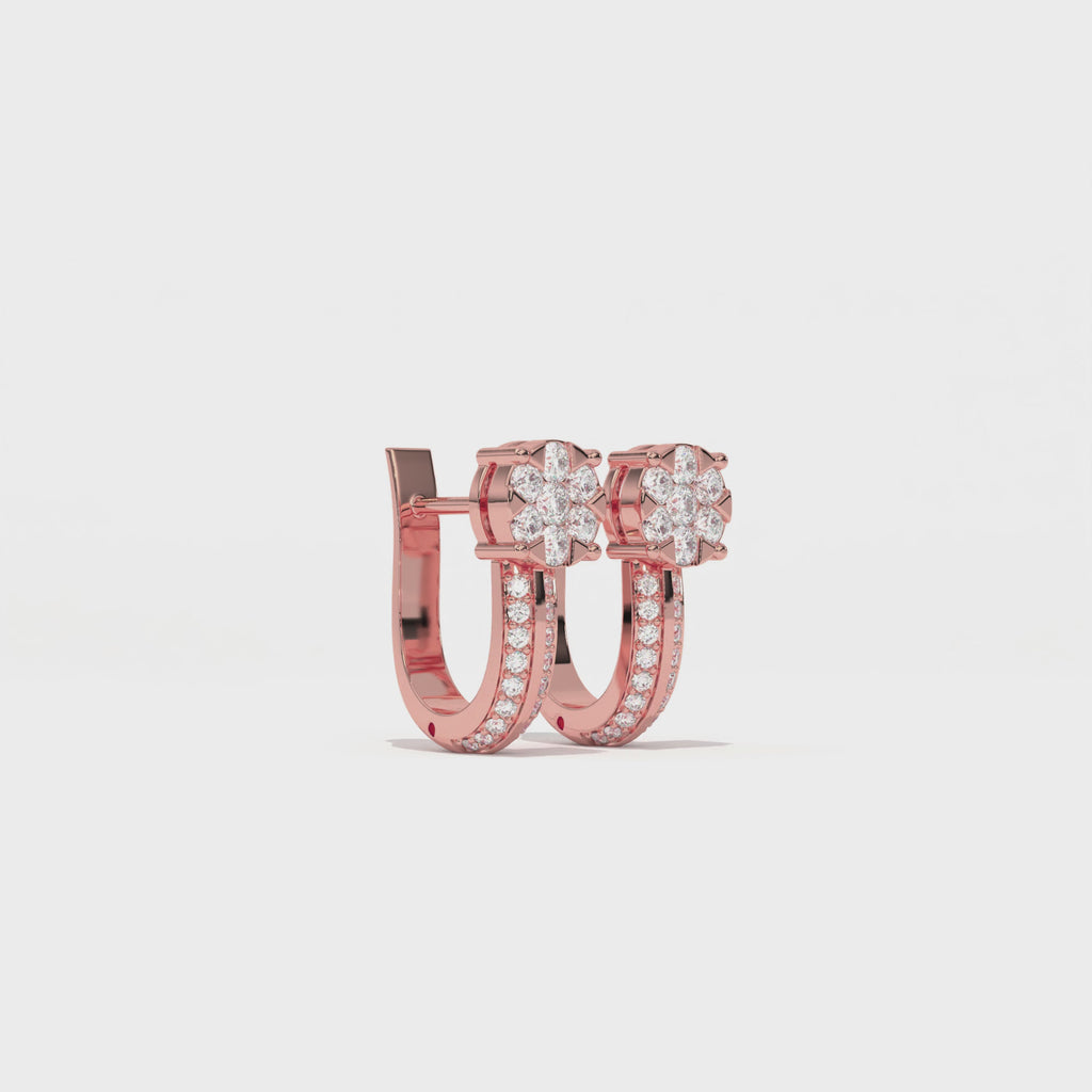 Aarinya Floral Cluster Double-Row Diamond Huggie Earrings, The Centurion Minimalist Split-Shank Flower Cluster Hoops